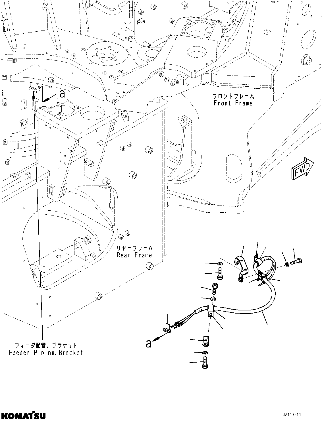 Komatsu parts book diagram for WA485-11E0 S/N H35051-UP: REMOTE GREASING SYSTEM, FEEDER PIPING MOUNTING