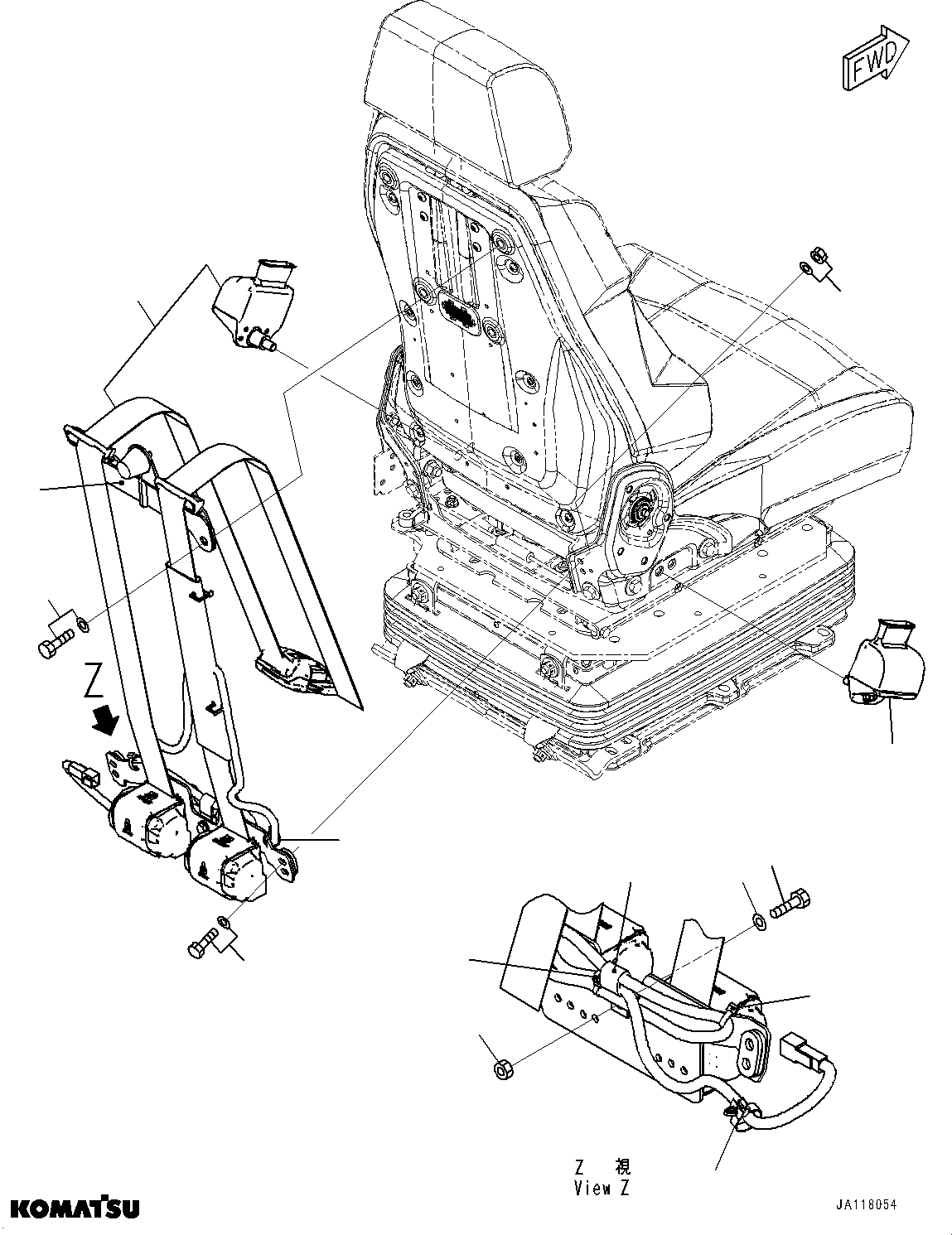 Komatsu parts book diagram for WA485-11E0 S/N H35051-UP: OPERATORґS SEAT, 4-POINT 50MM SEAT BELT, SEARS NEXUS DX, WITH AFJS, INNER PARTS, OPERATORґS SEAT, SEAT BELT