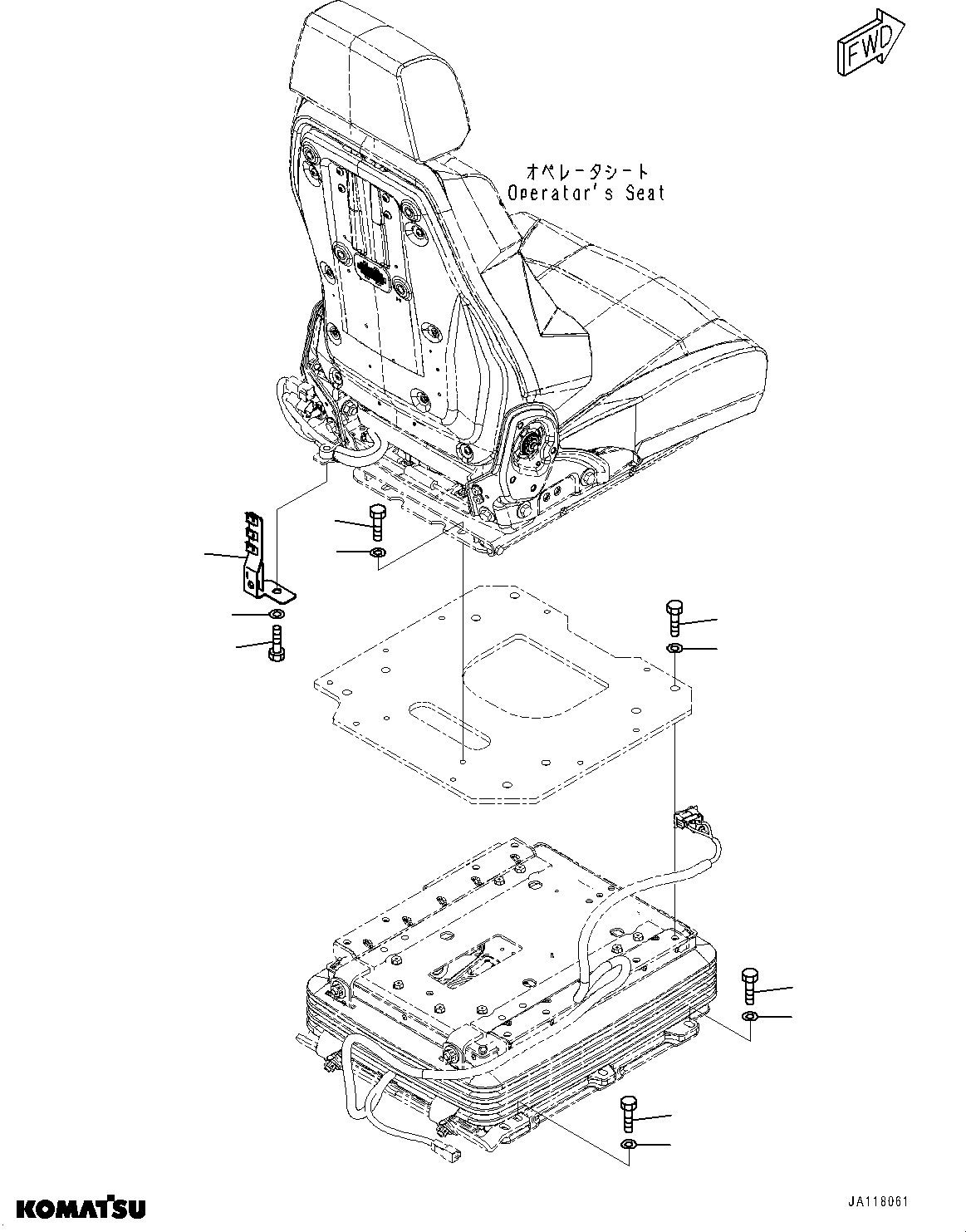 Komatsu parts book diagram for WA485-11E0 S/N H35051-UP: OPERATORґS SEAT, 4-POINT 50MM SEAT BELT, SEARS NEXUS DX, WITH AFJS, OPERATORґS SEAT RELATED PARTS (WITH AFJS)