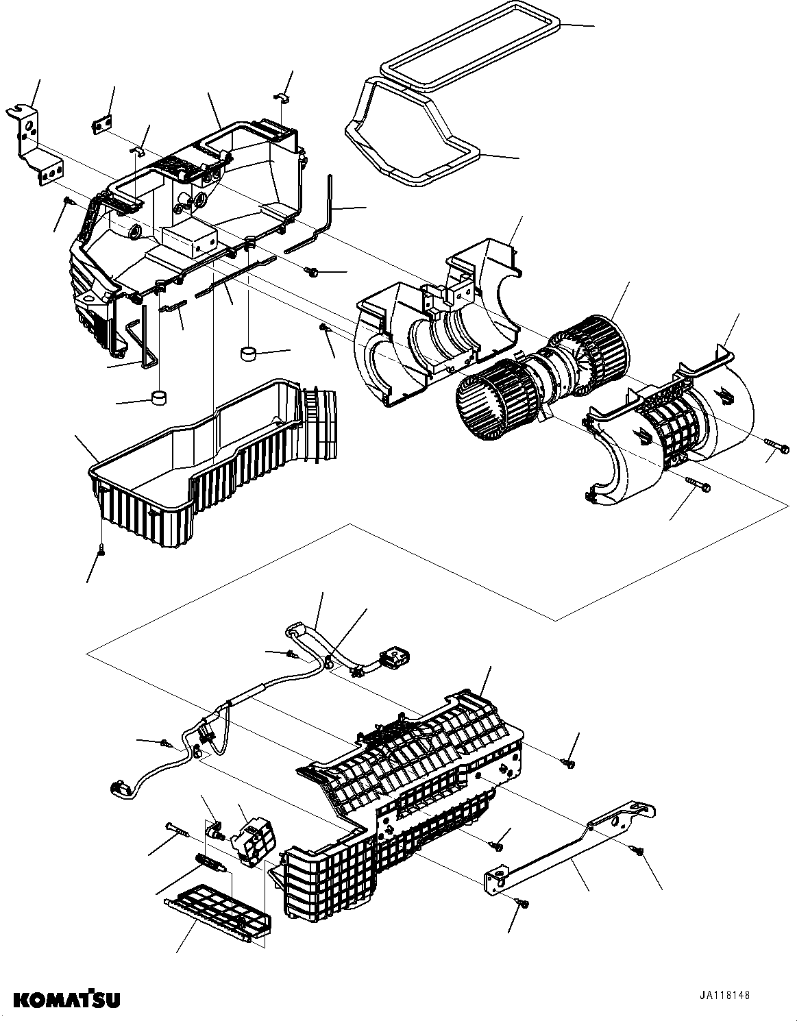 Komatsu parts book diagram for WA485-11E0 S/N H35051-UP: ROPS CAB AND FLOOR FRAME GROUP, WITH AFJS, INNER PARTS, BLOWER