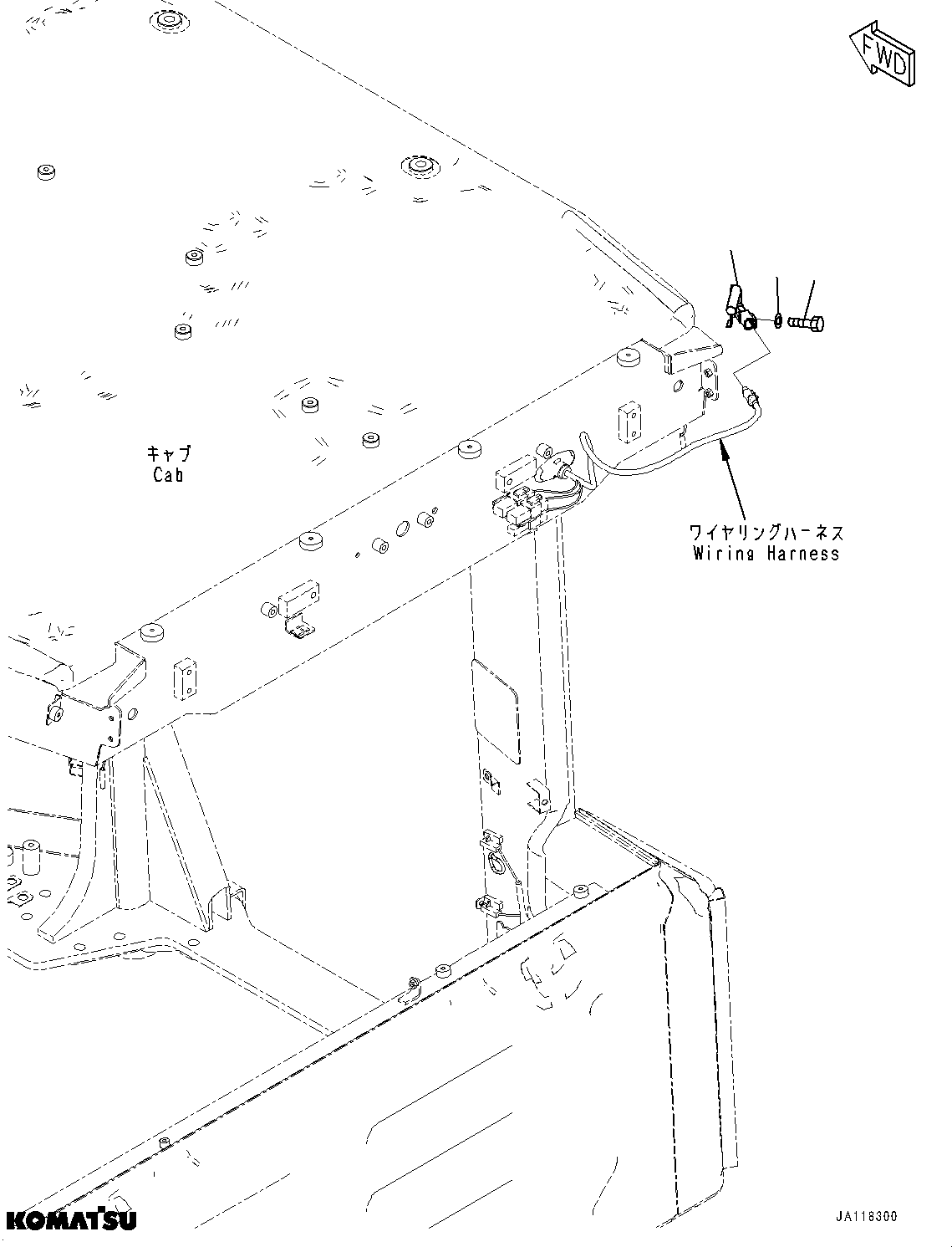 Komatsu parts book diagram for WA485-11E0 S/N H35051-UP: ROPS CAB AND FLOOR FRAME GROUP, WITH AFJS, AMBIENT TEMPERATURE SENSOR