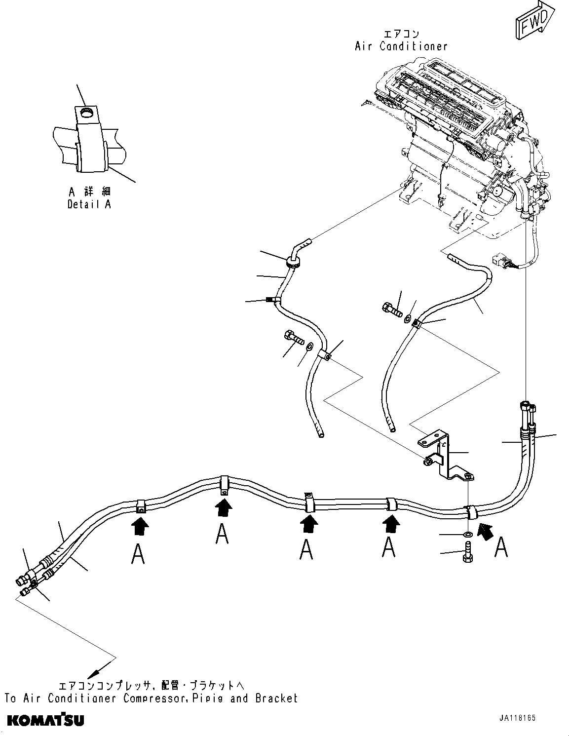 Komatsu parts book diagram for WA485-11E0 S/N H35051-UP: ROPS CAB AND FLOOR FRAME GROUP, WITH AFJS, AIR CONDITIONER PIPING