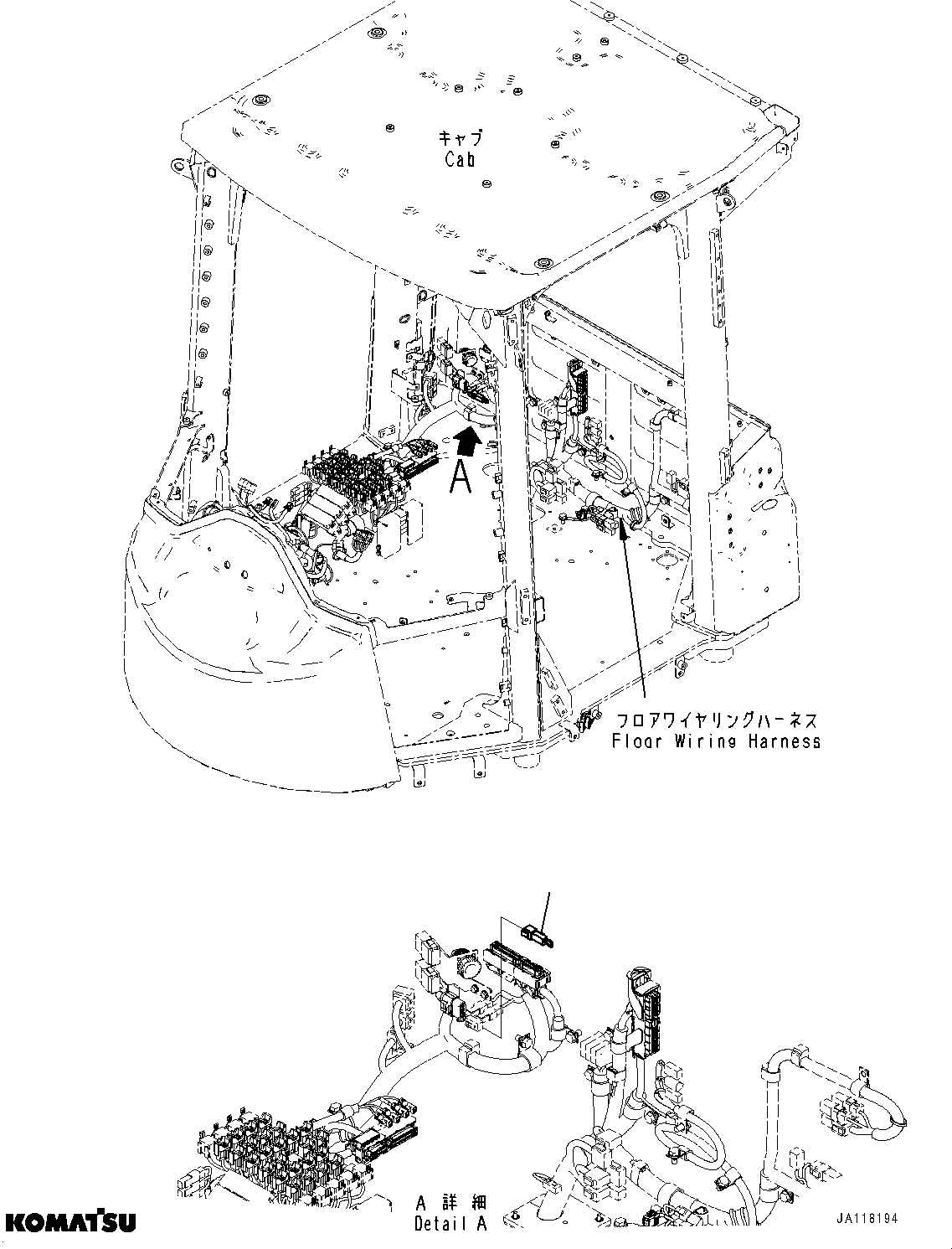 Komatsu parts book diagram for WA485-11E0 S/N H35051-UP: ROPS CAB AND FLOOR FRAME GROUP, WITH AFJS, CONNECTOR
