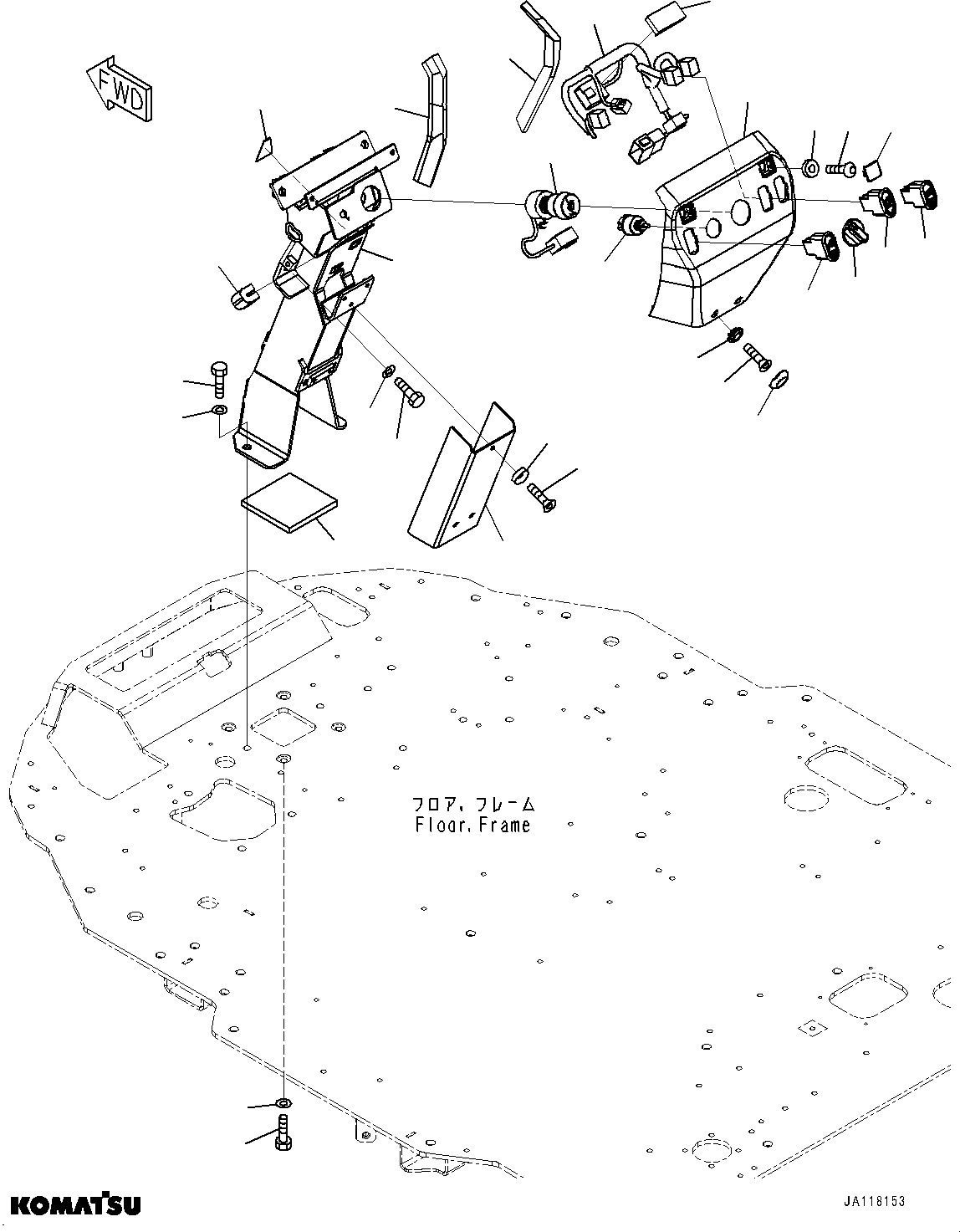 Komatsu parts book diagram for WA485-11E0 S/N H35051-UP: ROPS CAB AND FLOOR FRAME GROUP, WITH AFJS, STEERING COLUMN
