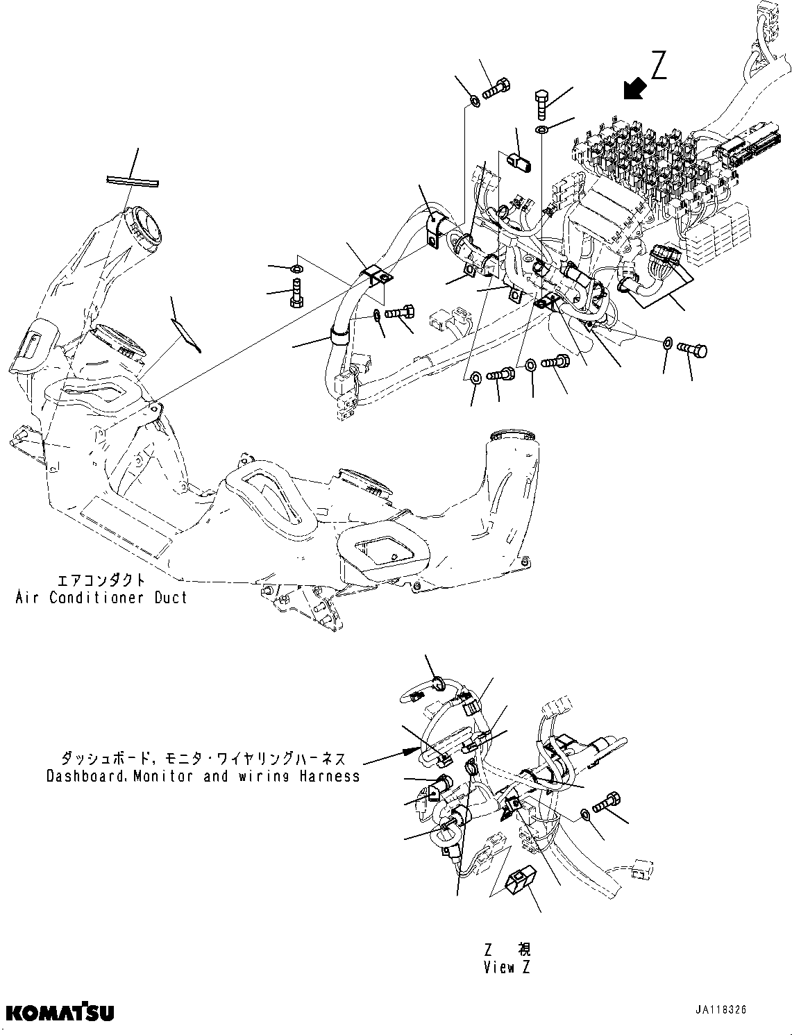 Komatsu parts book diagram for WA485-11E0 S/N H35051-UP: ROPS CAB AND FLOOR FRAME GROUP, WITH AFJS, FLOOR WIRING HARNESS CLAMP (2/3)