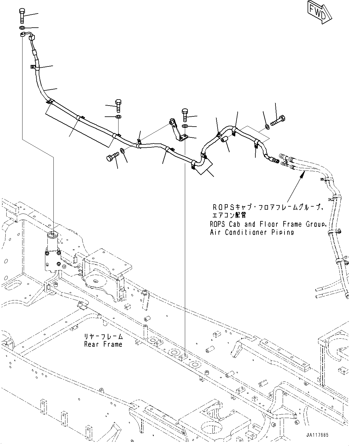 Komatsu parts book diagram for WA485-11E0 S/N H35051-UP: AIR CONDITIONER COMPRESSOR, RECEIVER PIPING