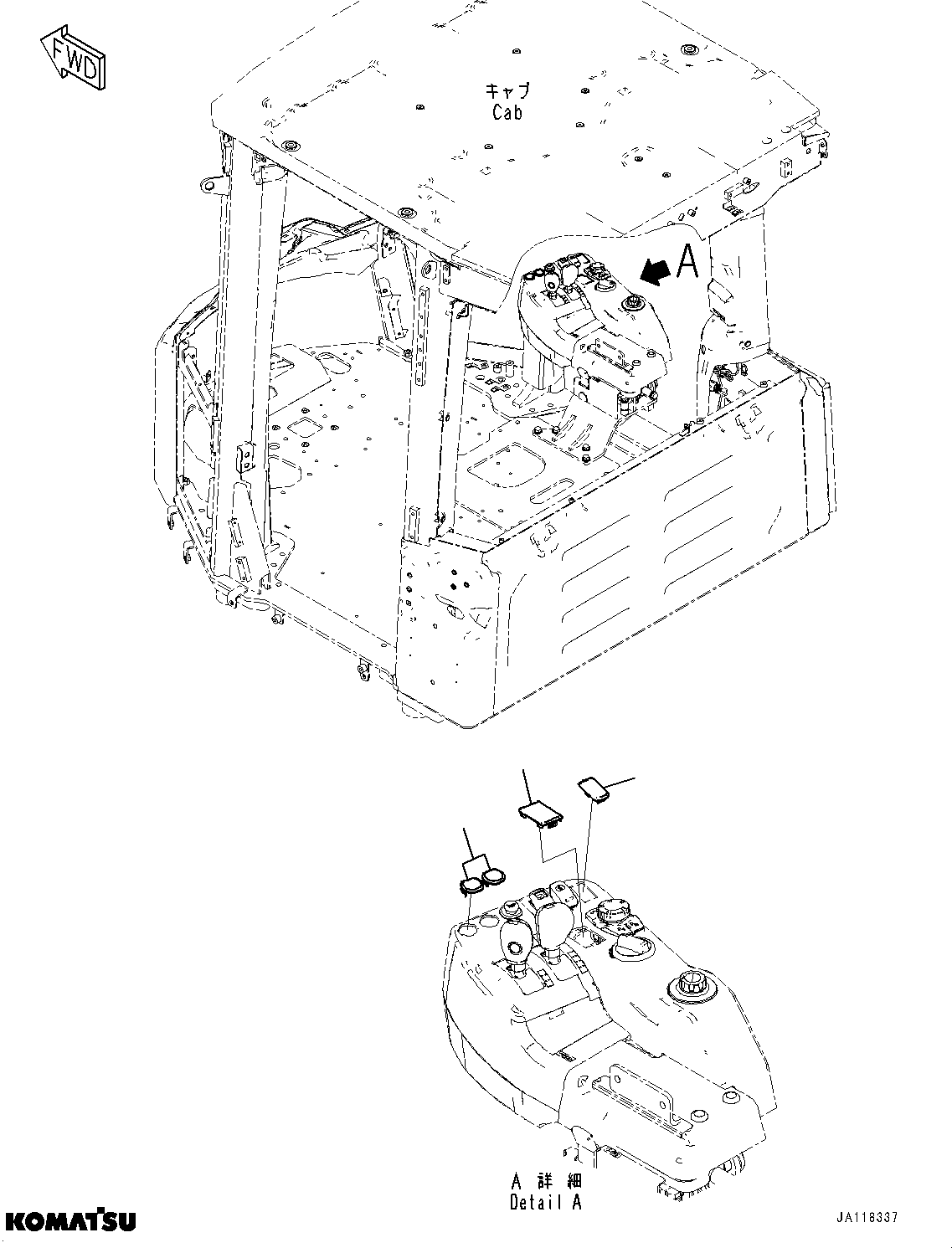 Komatsu parts book diagram for WA485-11E0 S/N H35051-UP: FLOOR SWITCH, WITHOUT LOAD METER, WITHOUT FORWARD REVERSE SWITCH, COVER