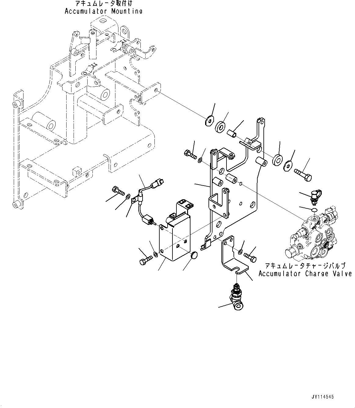 Komatsu parts book diagram for WA485-11E0 S/N H35051-UP: BRAKE CONTROL, WITHOUT AFJS, ACCUMULATOR CHARGE VALVE MOUNTING