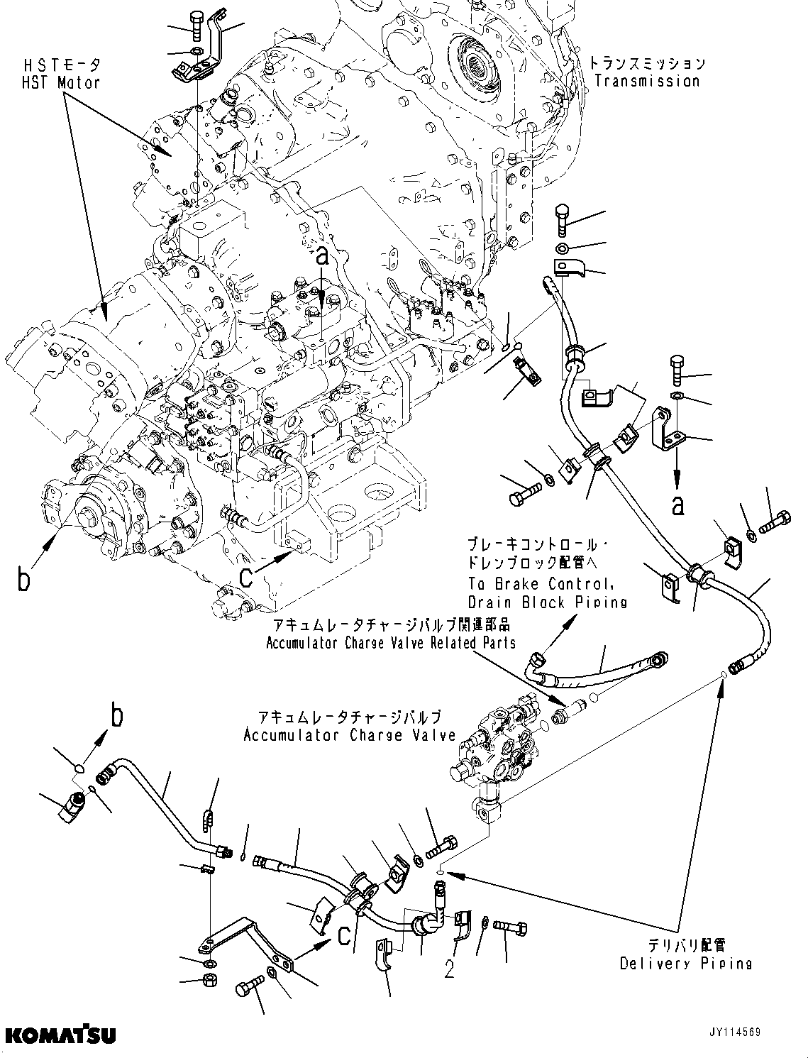 Komatsu parts book diagram for WA485-11E0 S/N H35051-UP: BRAKE CONTROL, WITH AFJS, ACCUMULATOR CHARGE VALVE PIPING