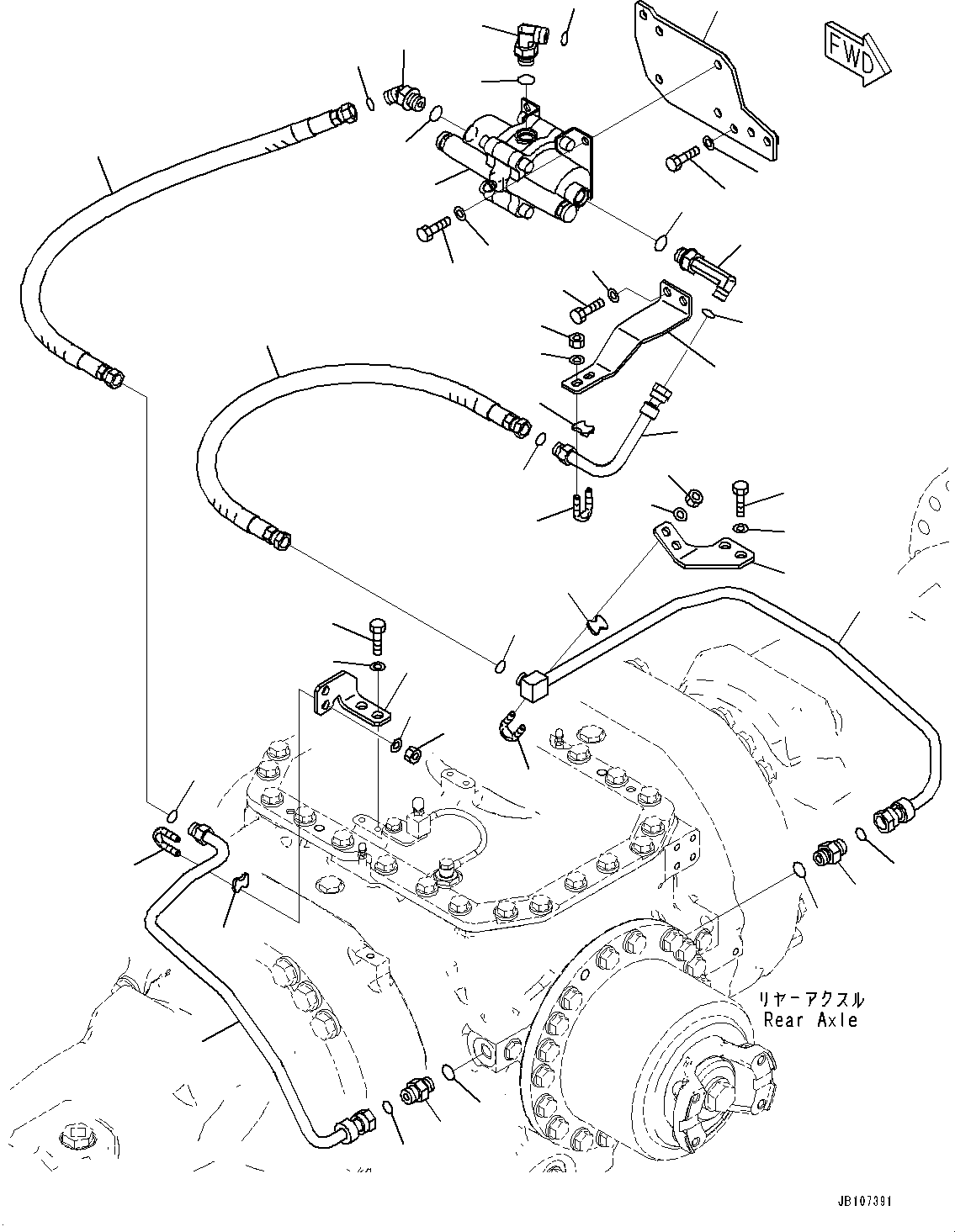 Komatsu parts book diagram for WA485-11E0 S/N H35051-UP: BRAKE PIPING, REAR SLACK ADJUSTER