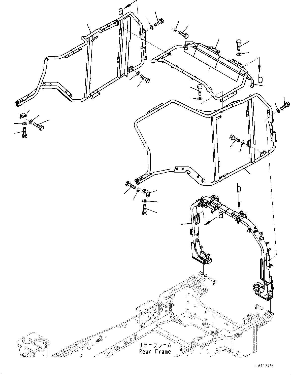 Komatsu parts book diagram for WA485-11E0 S/N H35051-UP: ENGINE HOOD, FRAME