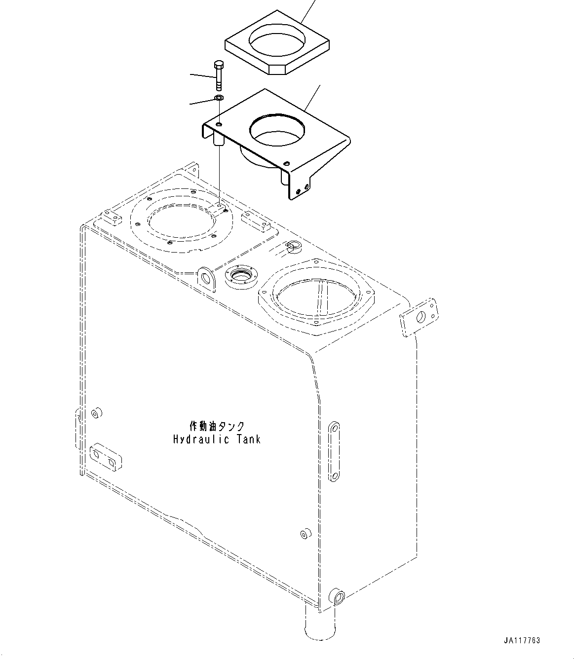 Komatsu parts book diagram for WA485-11E0 S/N H35051-UP: ENGINE HOOD, HYDRAULIC TANK RELATED PARTS