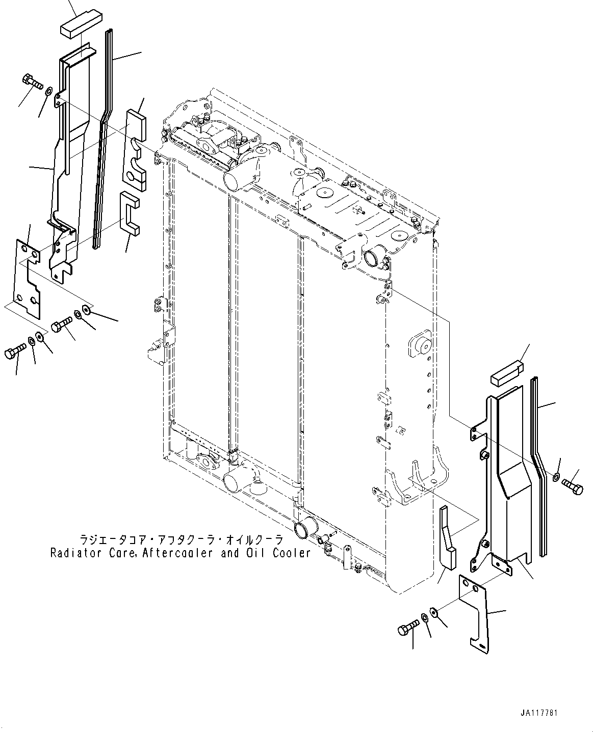 Komatsu parts book diagram for WA485-11E0 S/N H35051-UP: ENGINE HOOD, RADIATOR BAFFLE