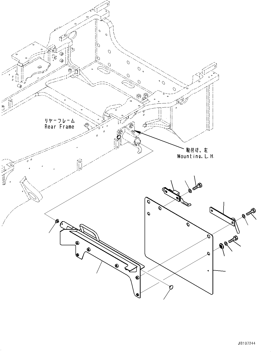 Komatsu parts book diagram for WA485-11E0 S/N H35051-UP: REAR FENDER, FENDER GUARD L.H.