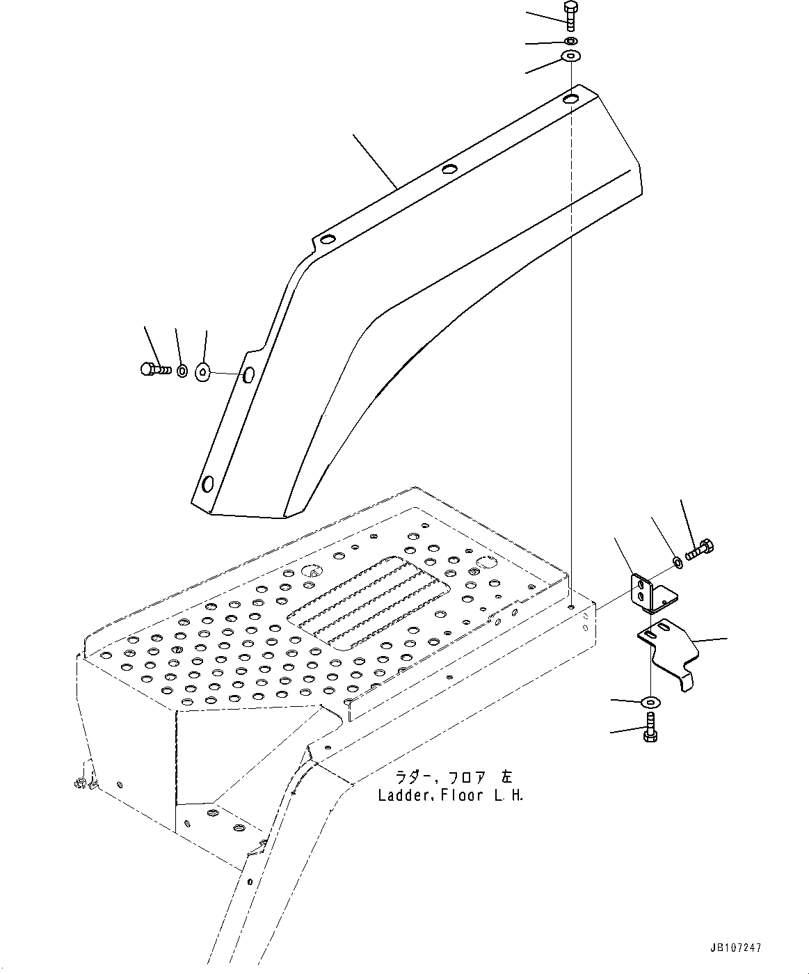 Komatsu parts book diagram for WA485-11E0 S/N H35051-UP: REAR FENDER, WIDE FENDER L.H.