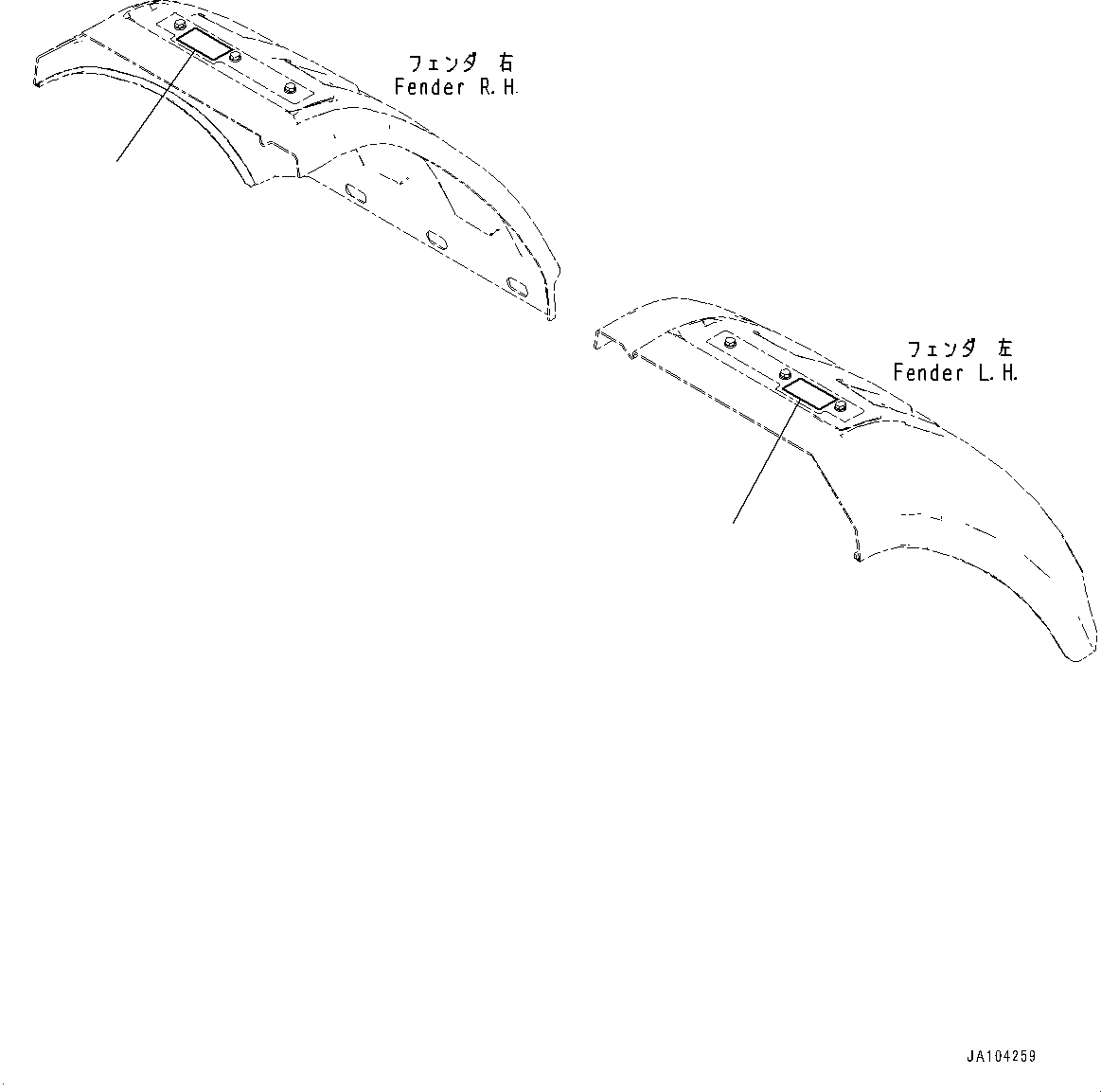 Komatsu parts book diagram for WA485-11E0 S/N H35051-UP: REAR FENDER, DECAL