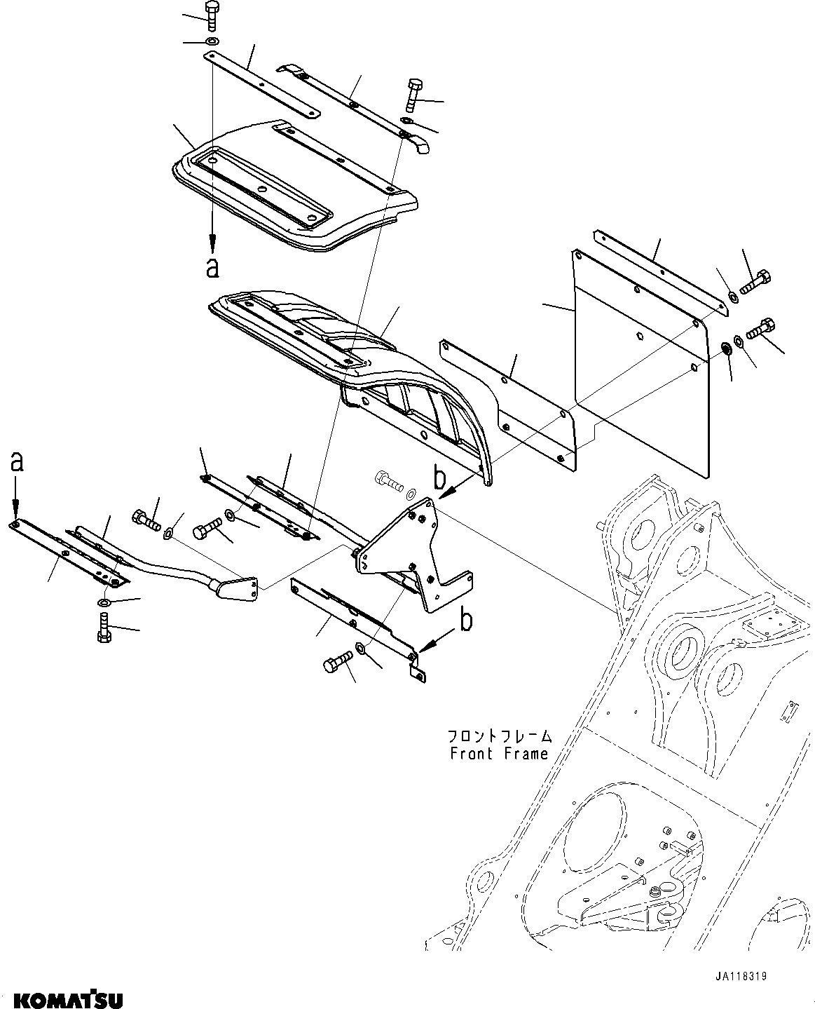 Komatsu parts book diagram for WA485-11E0 S/N H35051-UP: FRONT FENDER, WITH LONG FRONT FENDER, STANDARD, FENDER, R.H.