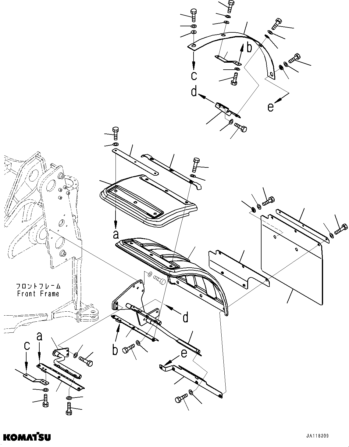 Komatsu parts book diagram for WA485-11E0 S/N H35051-UP: FRONT FENDER, WITH LONG FRONT FENDER, WIDE, FENDER, L.H.