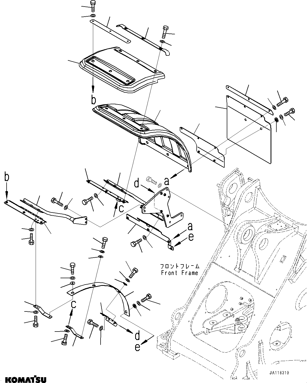 Komatsu parts book diagram for WA485-11E0 S/N H35051-UP: FRONT FENDER, WITH LONG FRONT FENDER, WIDE, FENDER, R.H.