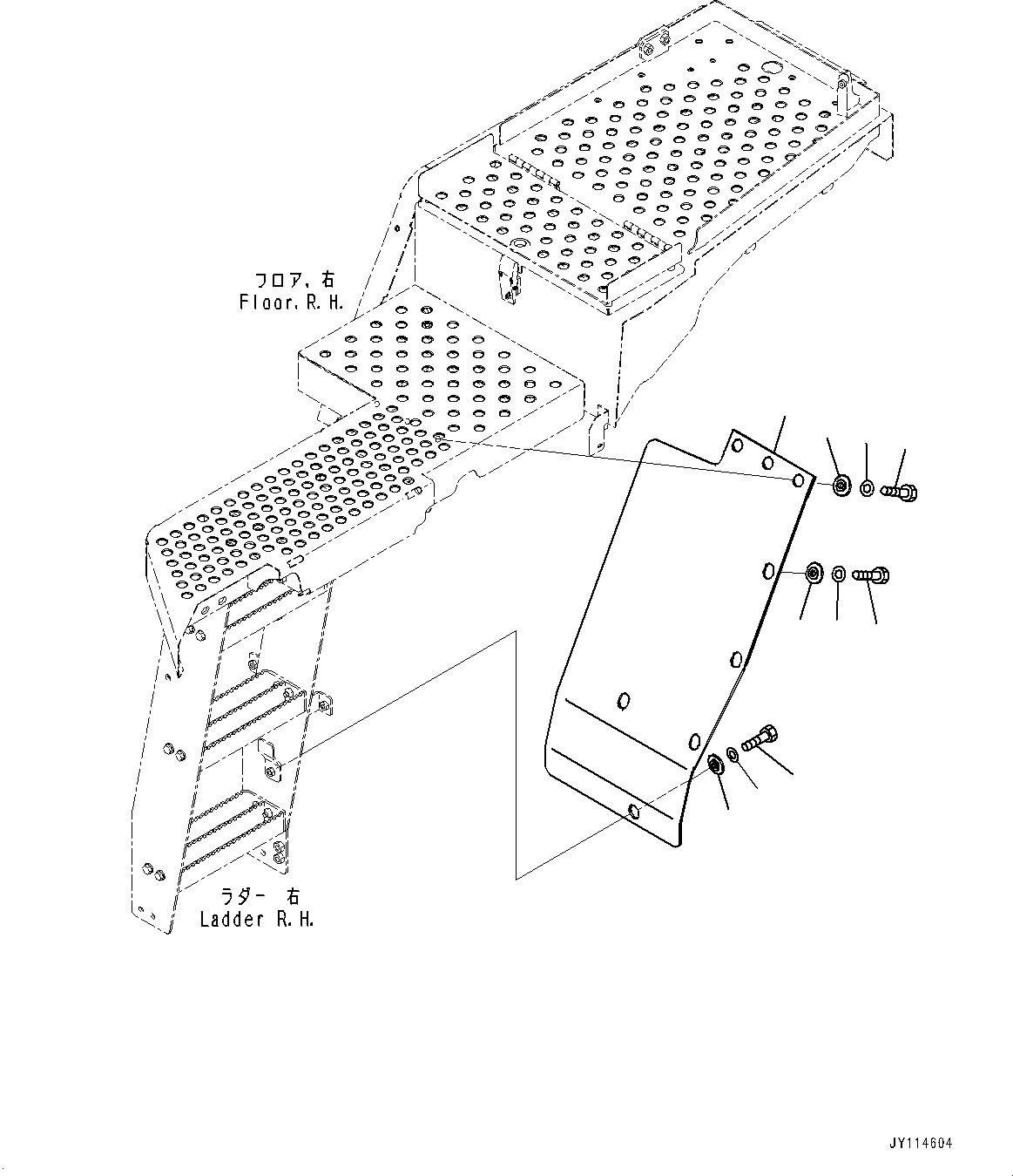 Komatsu parts book diagram for WA485-11E0 S/N H35051-UP: LADDER, MUDGUARD, R.H.