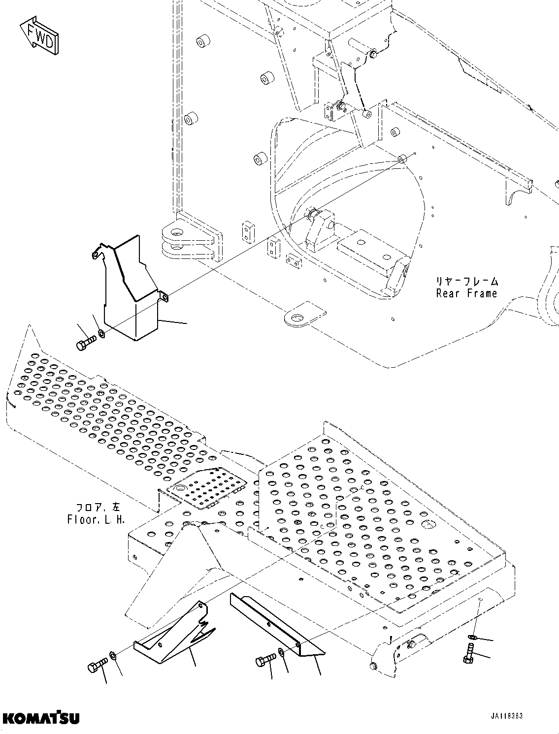Komatsu parts book diagram for WA485-11E0 S/N H35051-UP: LADDER, COVER, L.H.