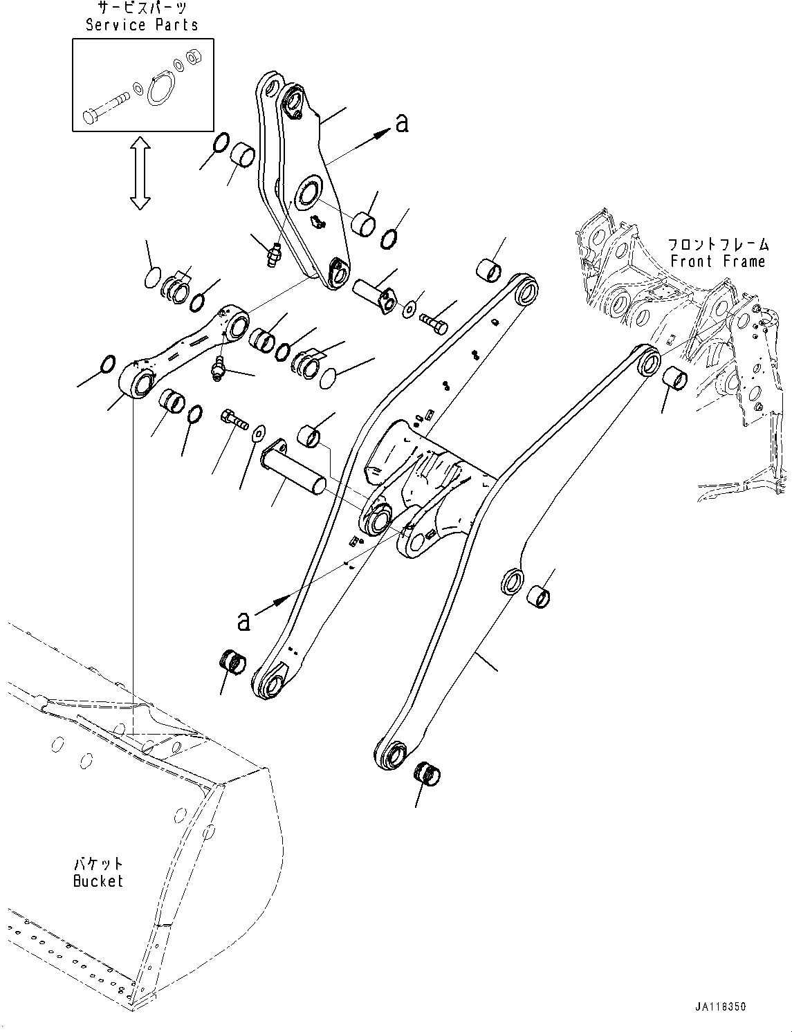 Komatsu parts book diagram for WA485-11E0 S/N H35051-UP: BOOM AND BELL CRANK, BOOM, BELL CRANK AND LINK