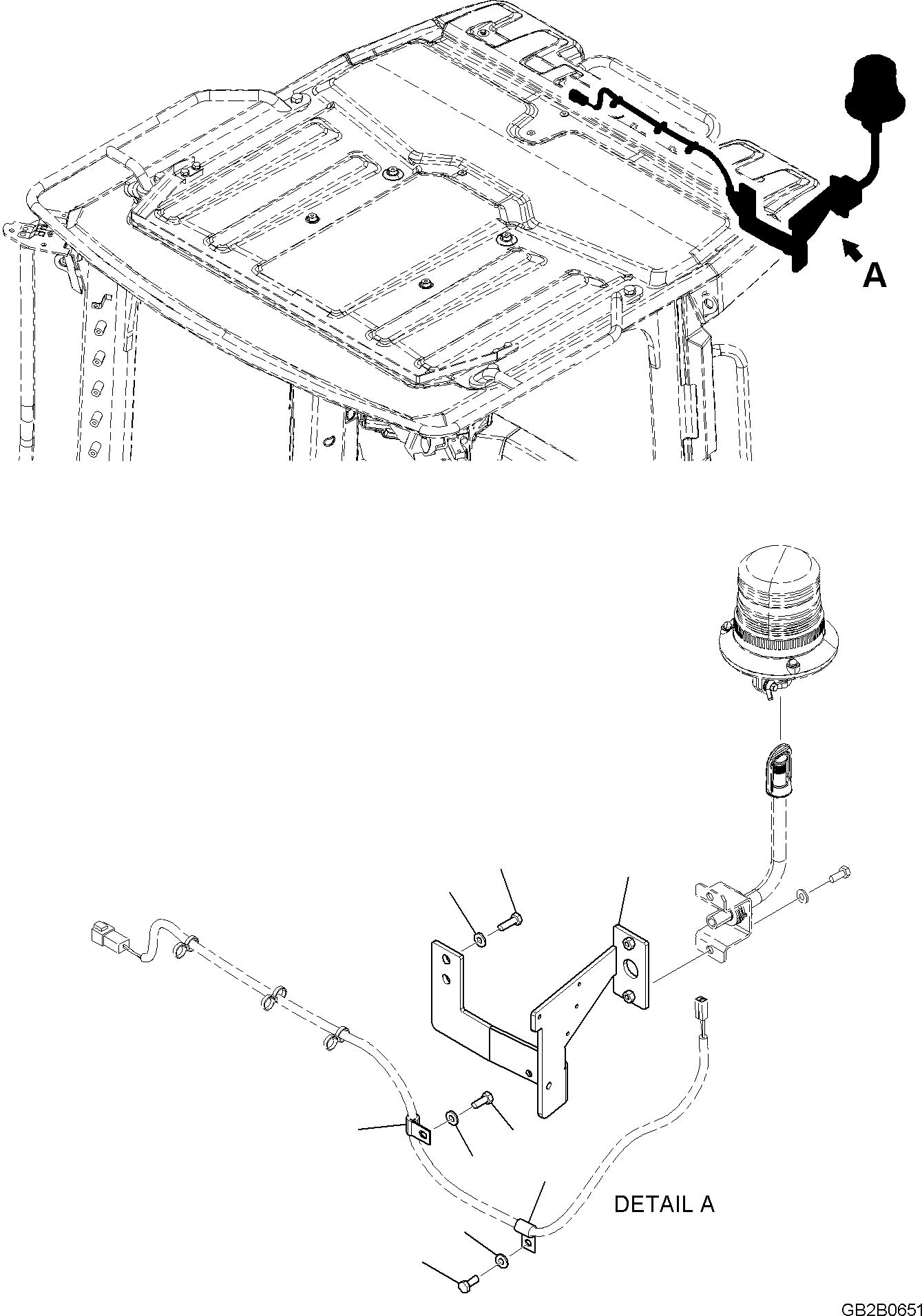 Komatsu parts book diagram for WA485-11E0 S/N H35051-UP: CAB PROVISION, BRACKET, FOR BEACON LAMP