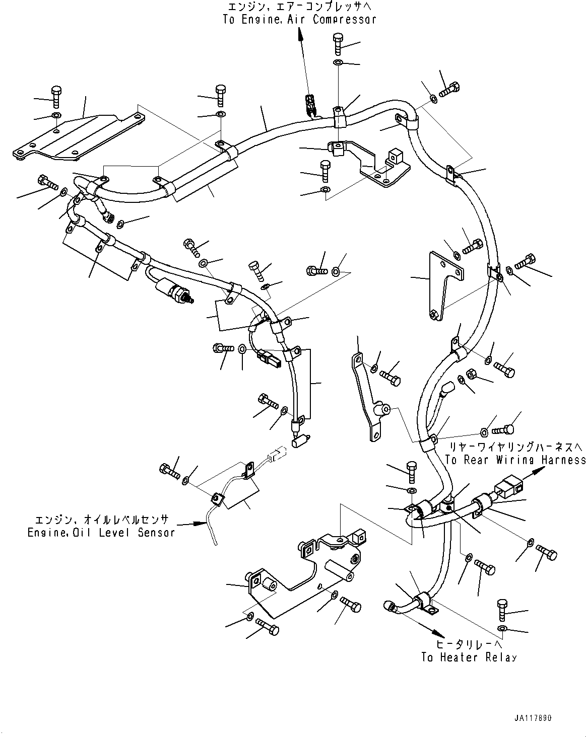 Komatsu parts book diagram for WA475-11E0 S/N H30051-UP: ENGINE WIRING HARNESS, WITHOUT PRECLEANER TURBO II, WIRING HARNESS (1/2)
