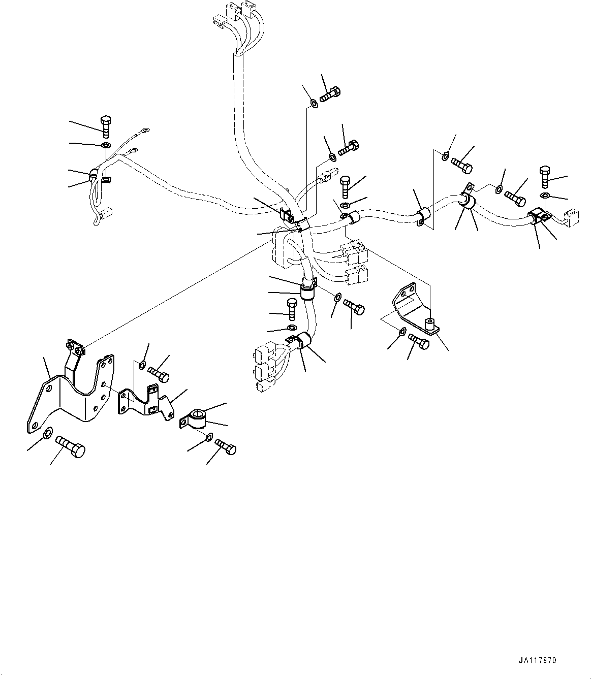 Komatsu parts book diagram for WA475-11E0 S/N H30051-UP: ENGINE WIRING HARNESS, WITHOUT PRECLEANER TURBO II, WIRING HARNESS BRACKET