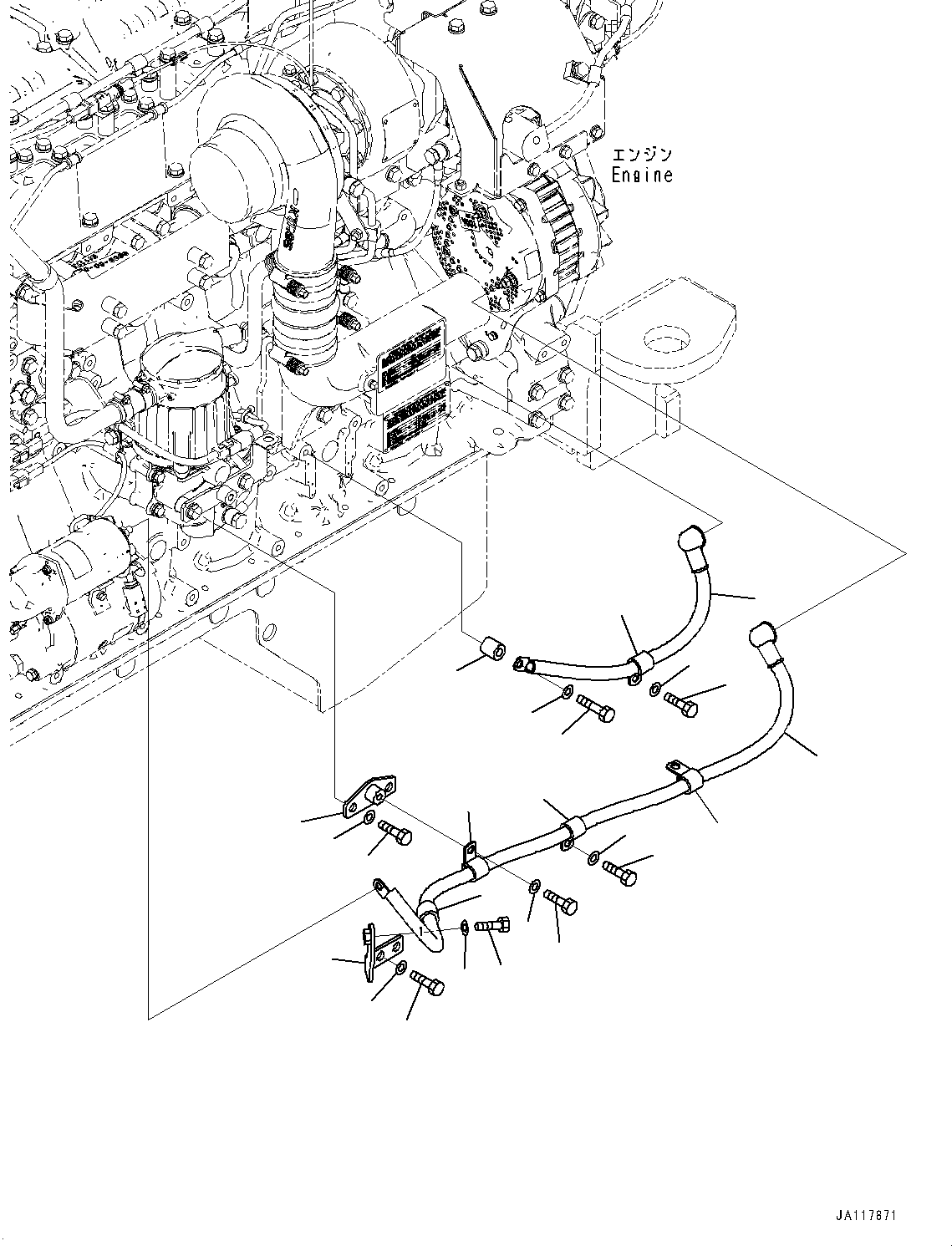 Komatsu parts book diagram for WA475-11E0 S/N H30051-UP: ENGINE WIRING HARNESS, WITHOUT PRECLEANER TURBO II, CABLE