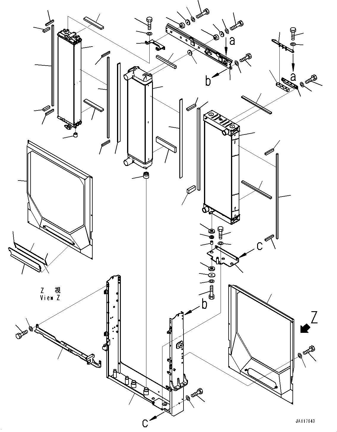 Komatsu parts book diagram for WA475-11E0 S/N H30051-UP: RADIATOR, RADIATOR CORE, AFTERCOOLER AND OIL COOLER