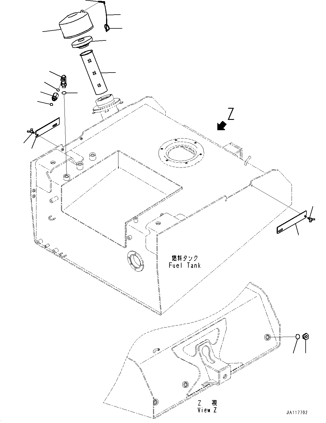 Komatsu parts book diagram for WA475-11E0 S/N H30051-UP: FUEL TANK, STRAINER