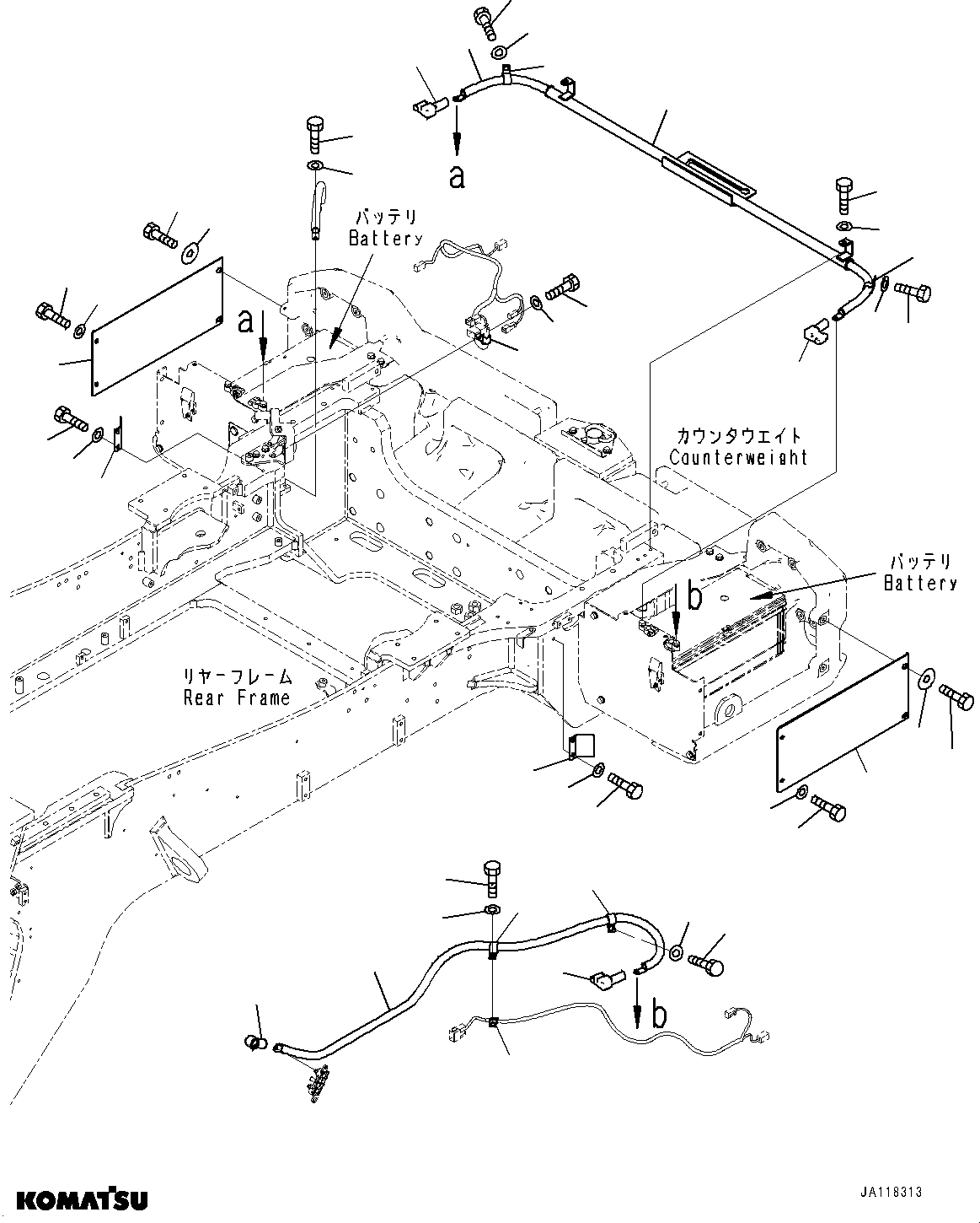 Komatsu parts book diagram for WA475-11E0 S/N H30051-UP: BATTERY BOX, BATTERY CABLE