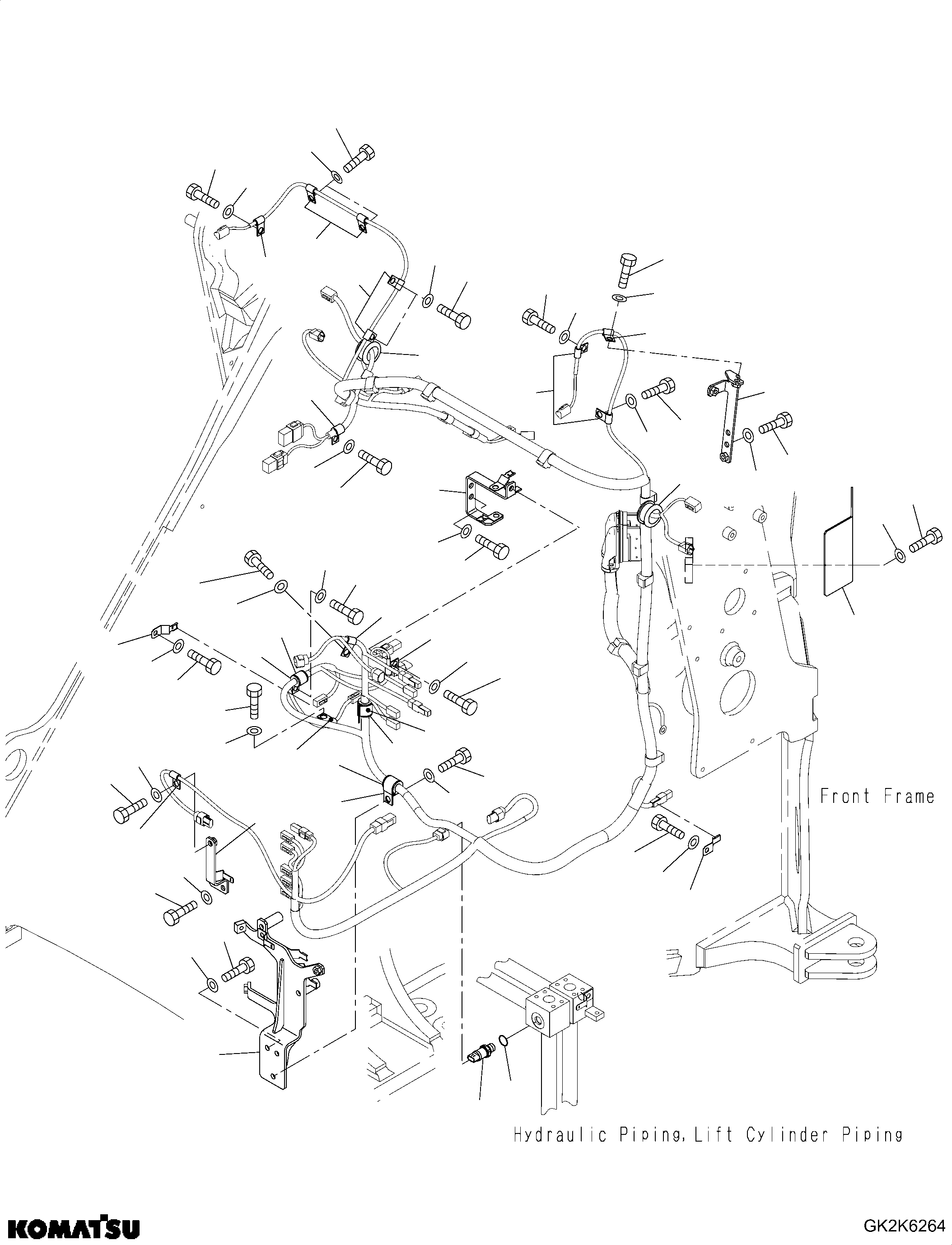Komatsu parts book diagram for WA475-11E0 S/N H30051-UP: FRONT WIRING HARNESS, FOR HIGH LIFT BOOM, WIRING HARNESS MOUNTING