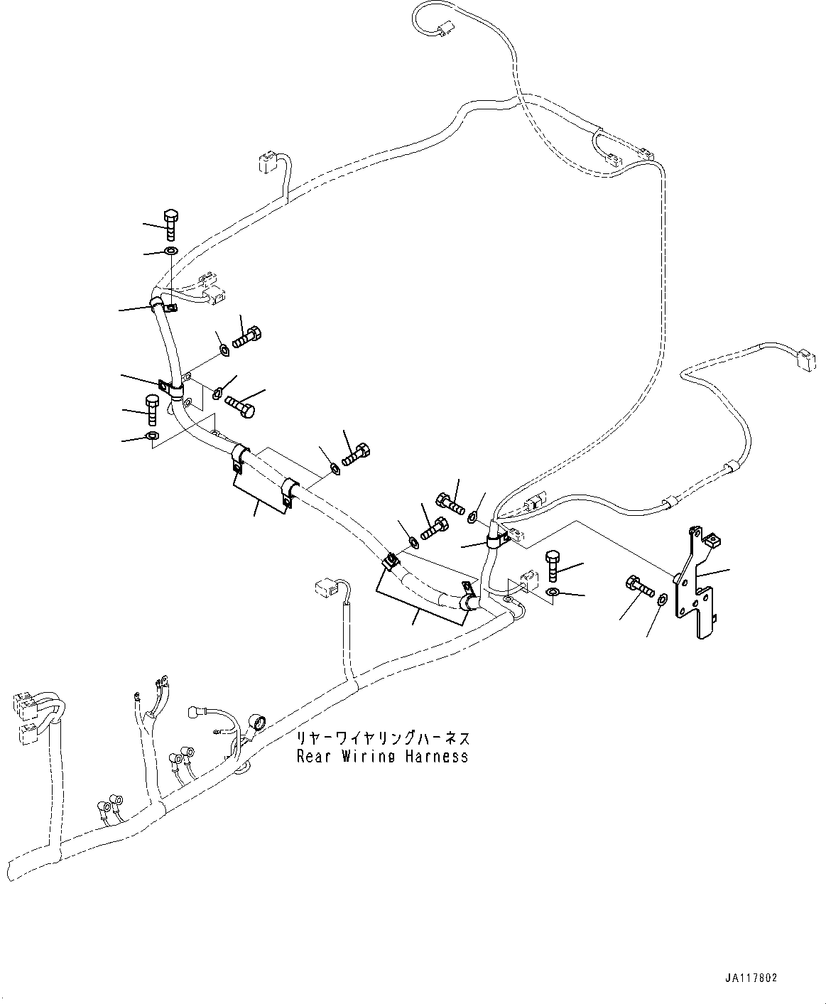 Komatsu parts book diagram for WA475-11E0 S/N H30051-UP: REAR WIRING HARNESS, MOUNTING (1/8)