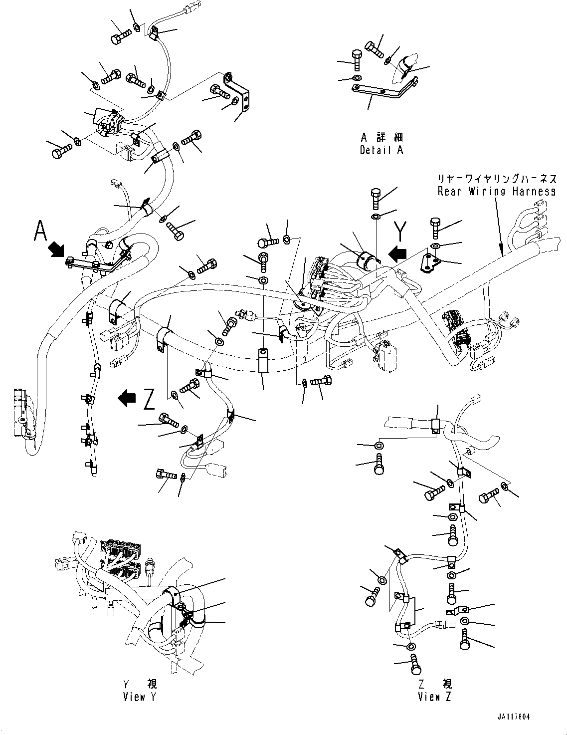 Komatsu parts book diagram for WA475-11E0 S/N H30051-UP: REAR WIRING HARNESS, MOUNTING (3/8)