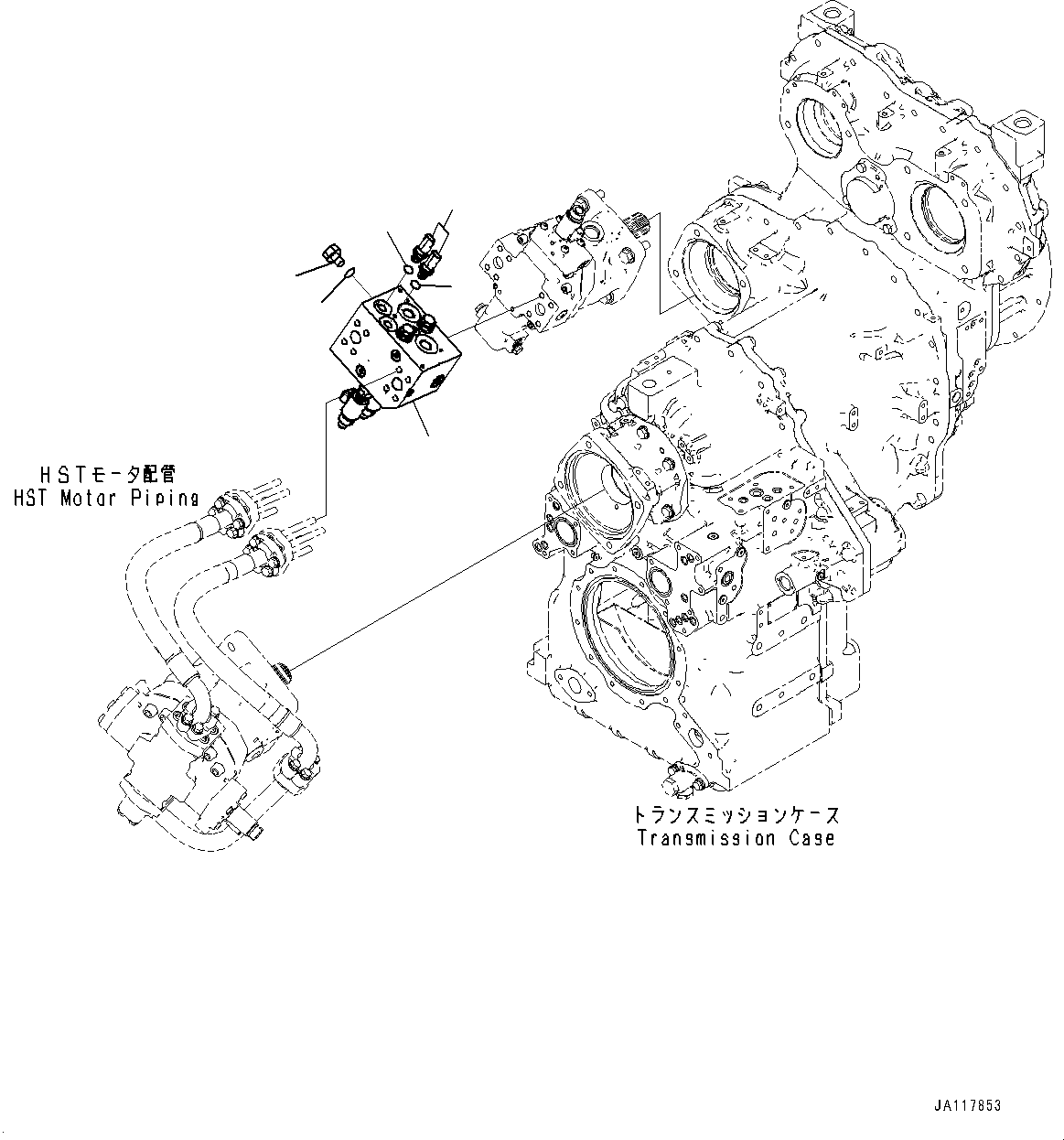 Komatsu parts book diagram for WA475-11E0 S/N H30051-UP: HYDROSTATIC TRANSMISSION (HST) MOTOR, RELIEF VALVE