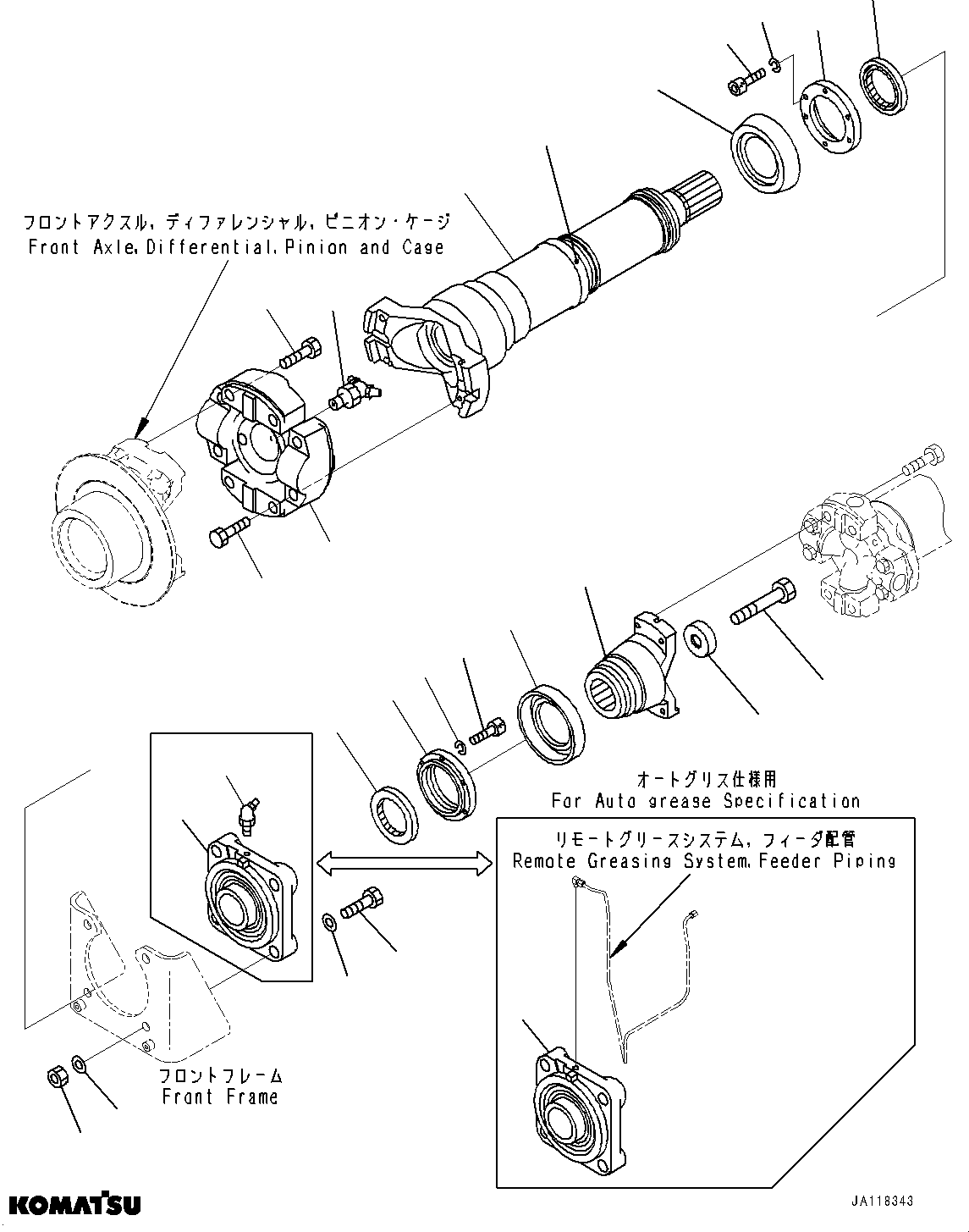 Komatsu parts book diagram for WA475-11E0 S/N H30051-UP: PROPELLER SHAFT, FRONT