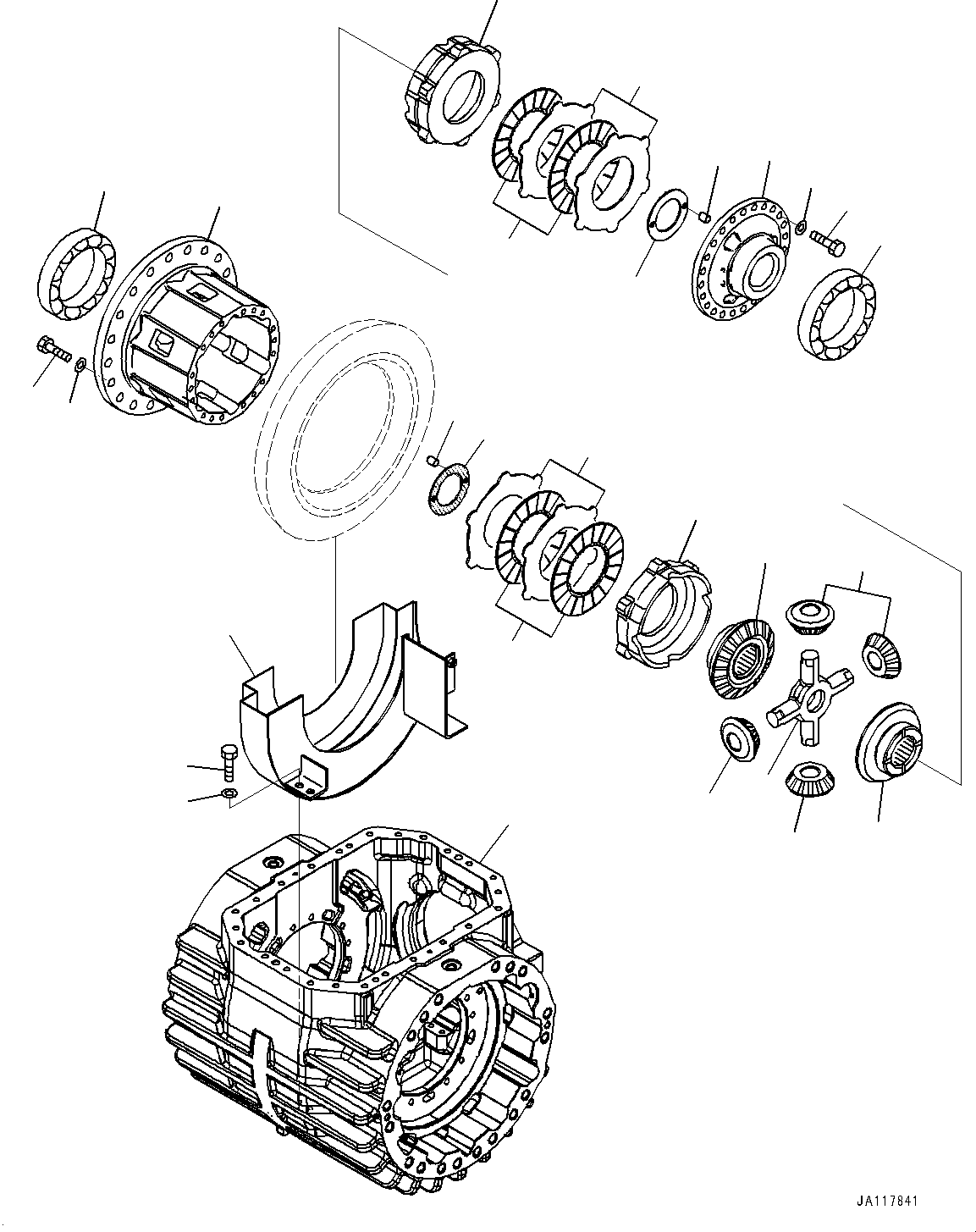 Komatsu parts book diagram for WA475-11E0 S/N H30051-UP: FRONT AXLE, WITH REINFORCED TYPE AND LIMITED SLIP DIFFERENTIAL, DIFFERENTIAL, CASE AND HOUSING