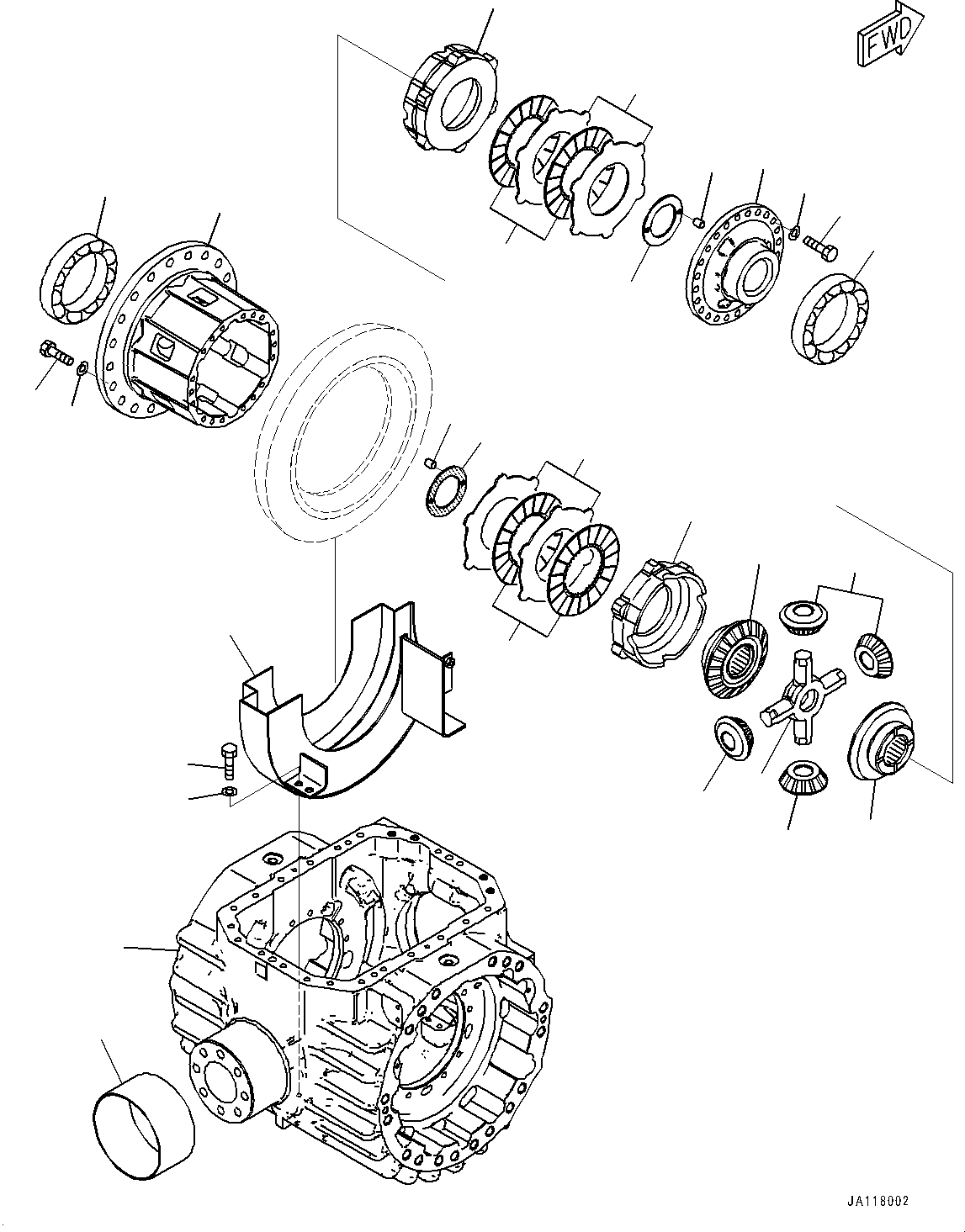 Komatsu parts book diagram for WA475-11E0 S/N H30051-UP: REAR AXLE, WITHOUT REINFORCED TYPE, WITH LIMITED SLIP DIFFERENTIAL, DIFFERENTIAL, CASE AND HOUSING