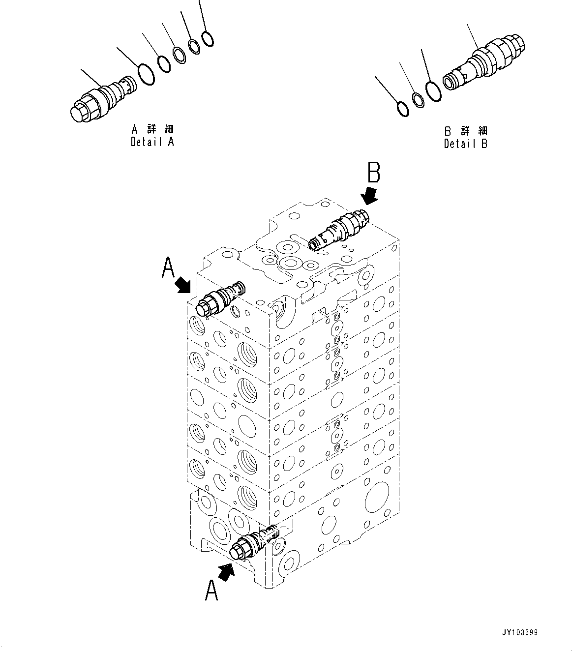 Komatsu parts book diagram for WA475-11E0 S/N H30051-UP: CONTROL VALVE, WITH 3-SPOOL CONTROL VALVE, 5-VALVE (2/16)