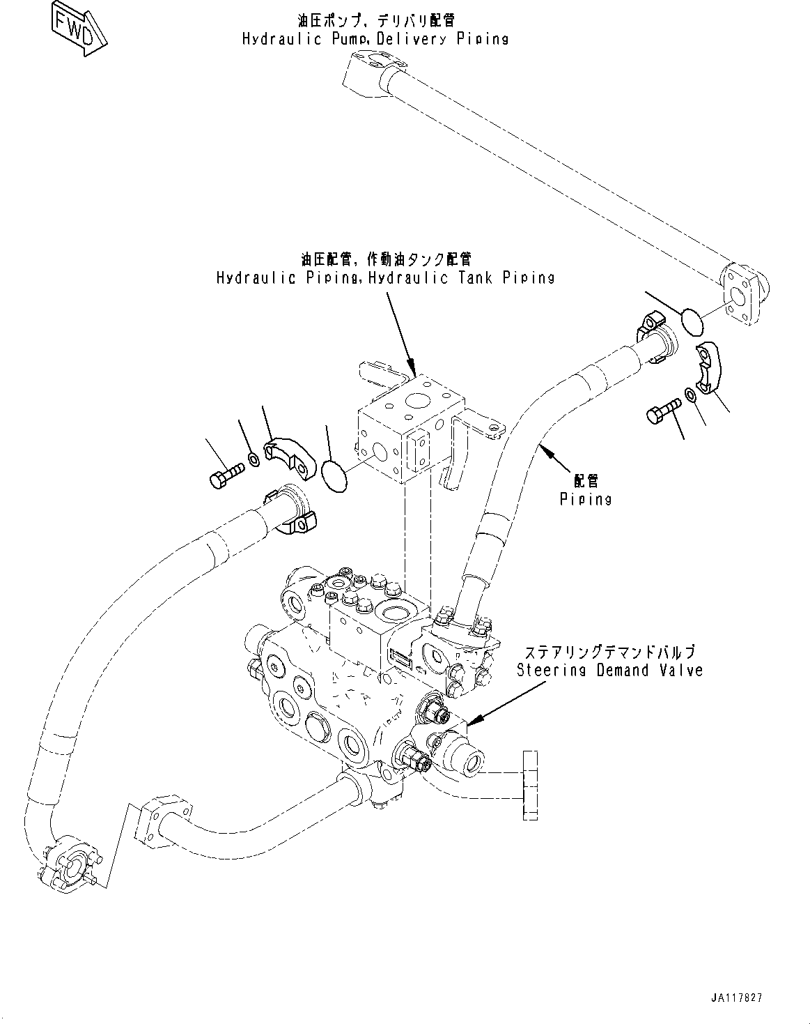 Komatsu parts book diagram for WA475-11E0 S/N H30051-UP: STEERING DEMAND VALVE, WITHOUT AFJS, FLANGE