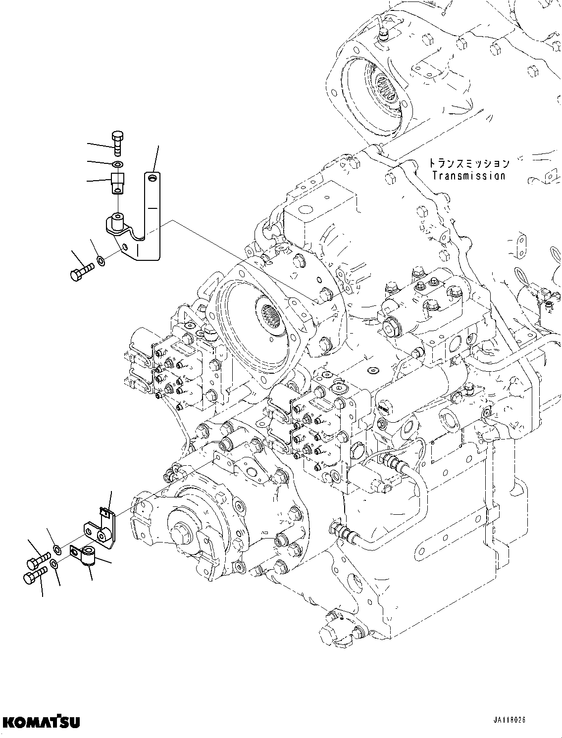 Komatsu parts book diagram for WA475-11E0 S/N H30051-UP: HYDRAULIC PUMP, WITH AFJS, TRANSMISSION WIRING HARNESS MOUNTING