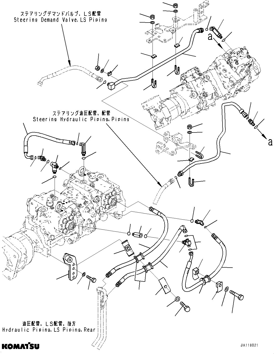 Komatsu parts book diagram for WA475-11E0 S/N H30051-UP: HYDRAULIC PUMP, WITH AFJS, LS PIPING
