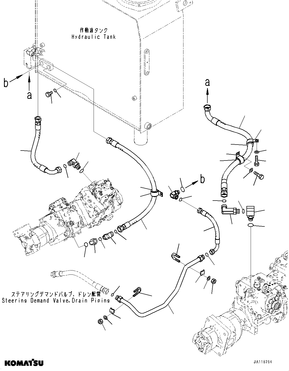 Komatsu parts book diagram for WA475-11E0 S/N H30051-UP: HYDRAULIC PUMP, WITH AFJS, DRAIN PIPING