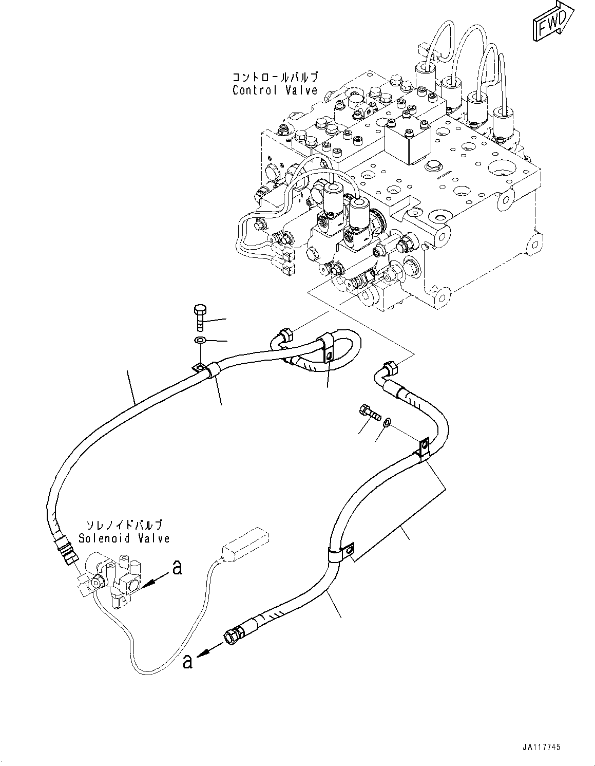 Komatsu parts book diagram for WA475-11E0 S/N H30051-UP: HYDRAULIC PIPING, WITH 2-SPOOL CONTROL VALVE, SOLENOID VALVE PIPING (1/2)