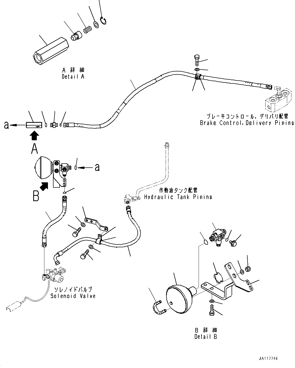 Komatsu parts book diagram for WA475-11E0 S/N H30051-UP: HYDRAULIC PIPING, WITH 2-SPOOL CONTROL VALVE, SOLENOID VALVE PIPING (2/2)