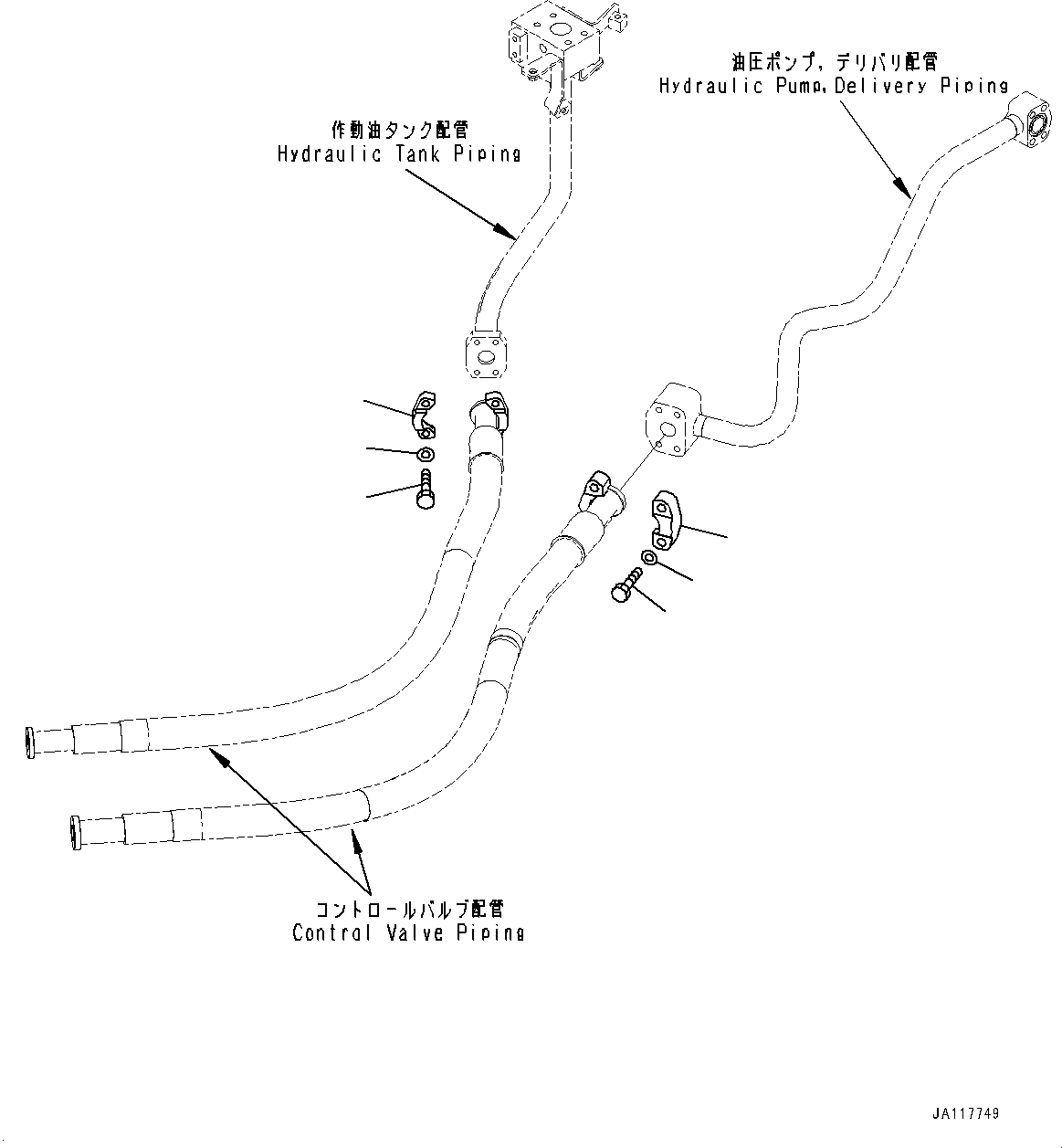 Komatsu parts book diagram for WA475-11E0 S/N H30051-UP: HYDRAULIC PIPING, WITH 2-SPOOL CONTROL VALVE, FLANGE