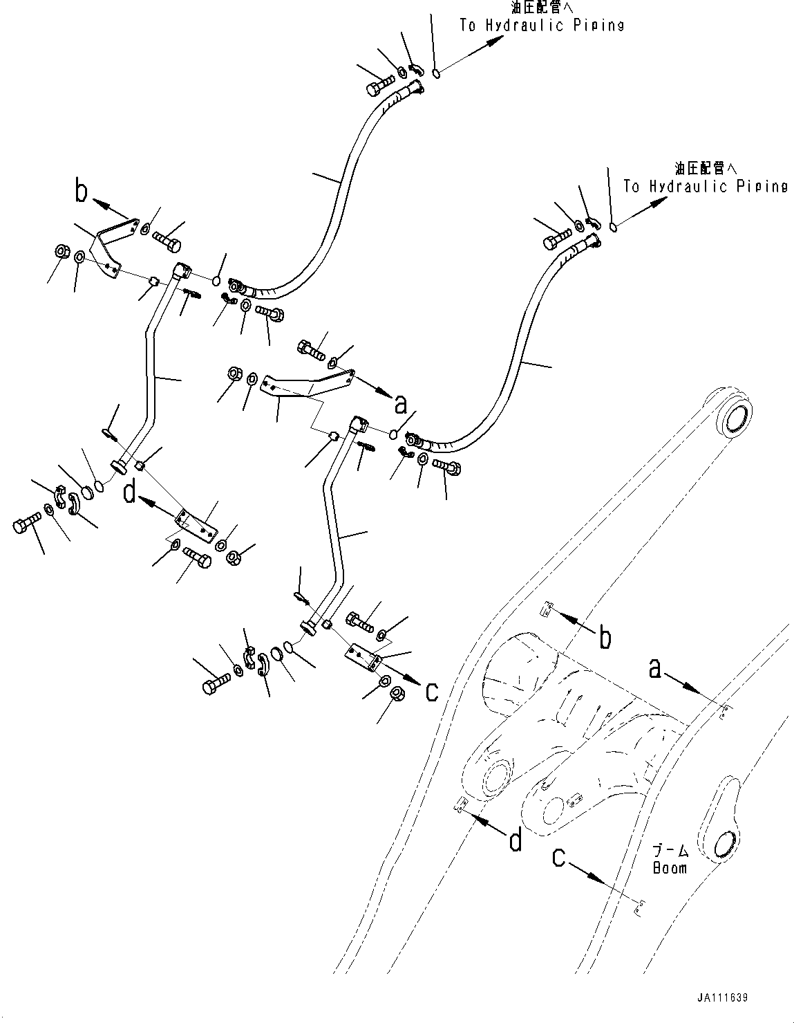 Komatsu parts book diagram for WA475-11E0 S/N H30051-UP: HYDRAULIC PIPING, WITH 3-SPOOL CONTROL VALVE, BOOM RELATED PART