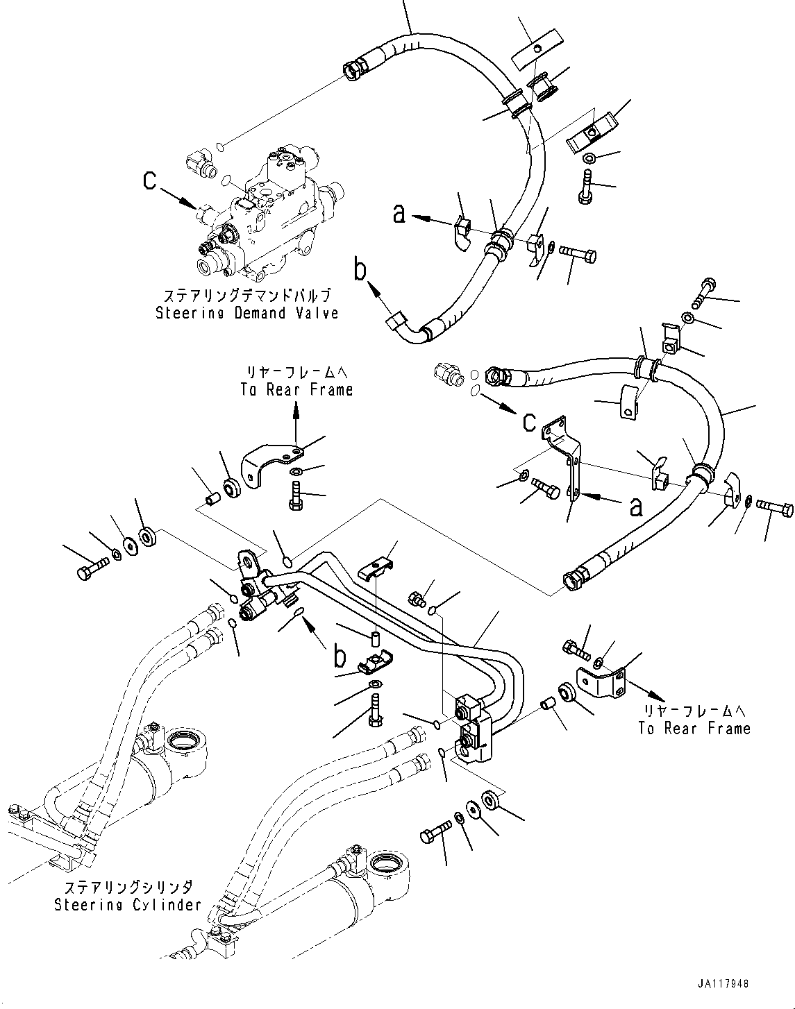 Komatsu parts book diagram for WA475-11E0 S/N H30051-UP: STEERING HYDRAULIC PIPING, WITHOUT AFJS, PIPING